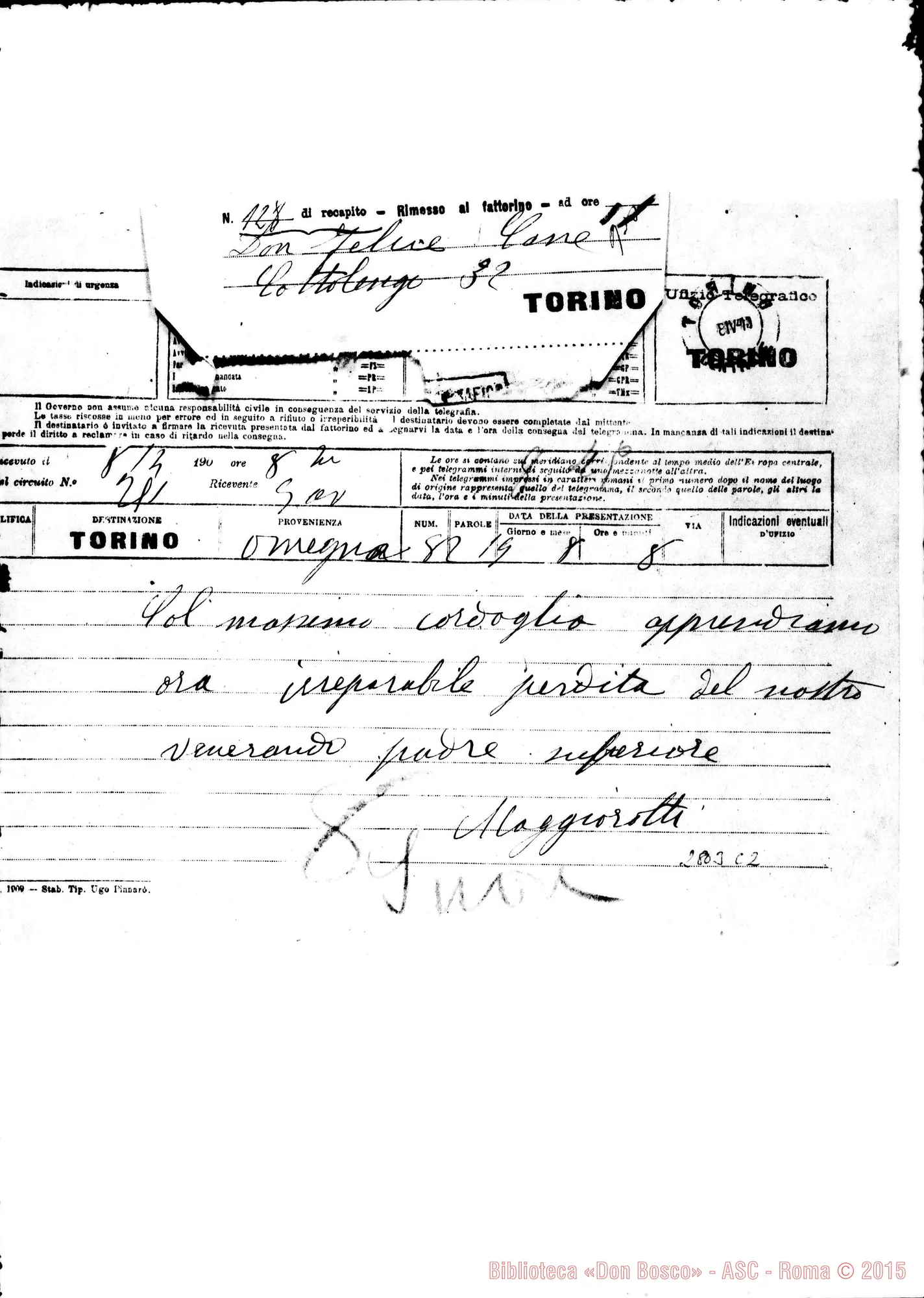 Fotogramma C 2 — Omegna. Suor Maggiotti. Telegramma