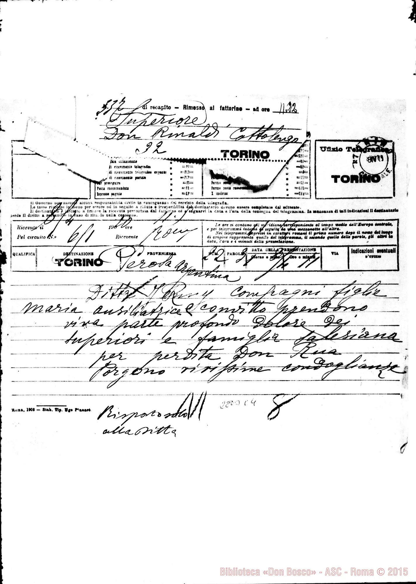 Fotogramma C 4 — Perosa Argentina. Telegramma