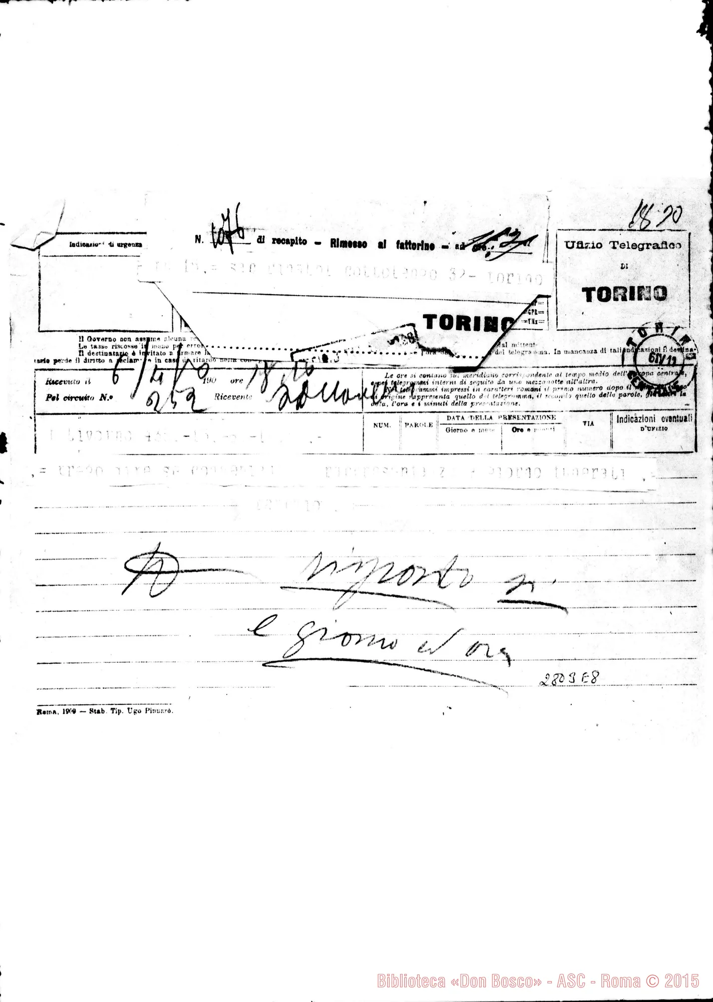 Fotogramma E 8 — Raschio Virginio, direttore. Livorno. Telegramma