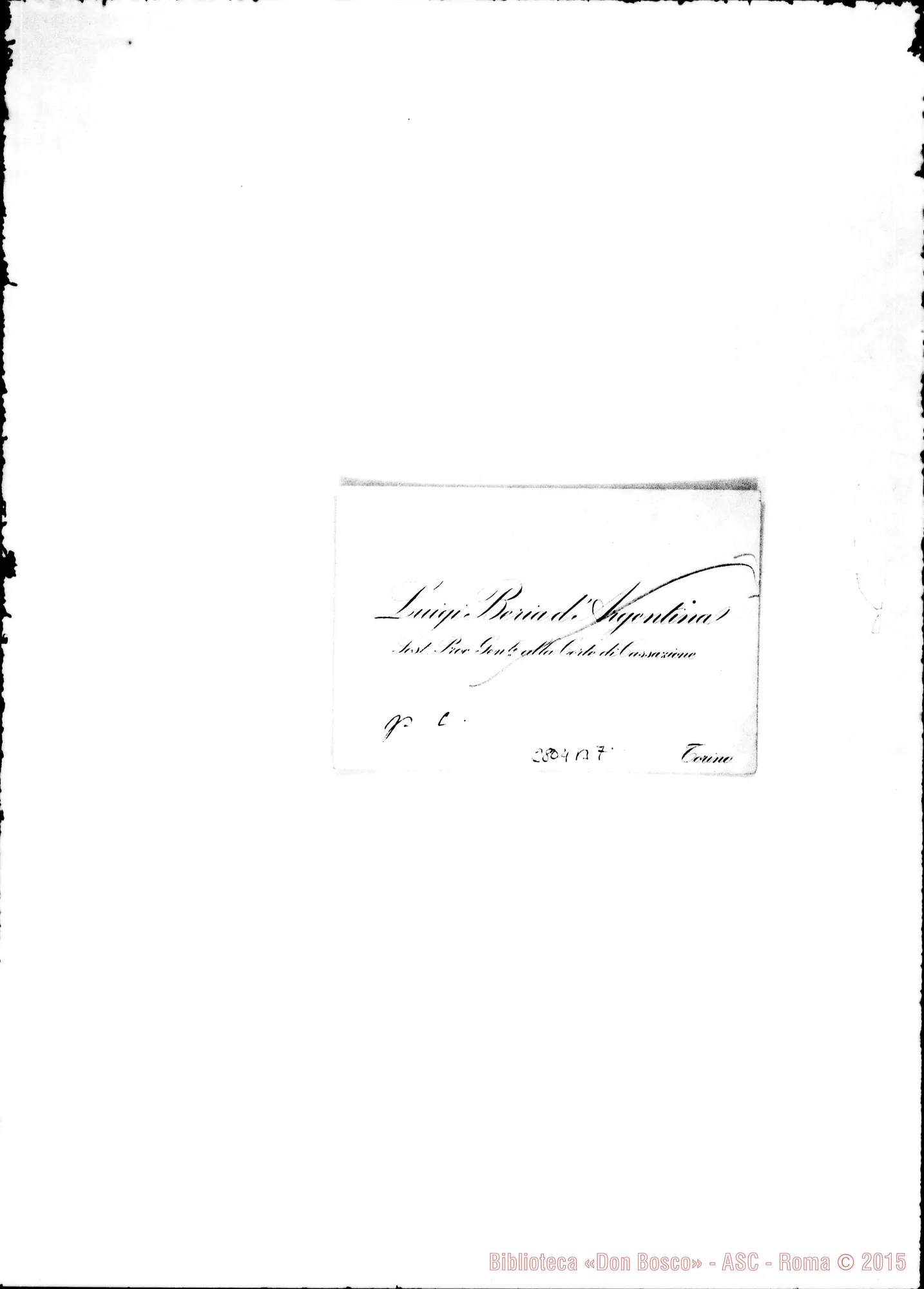 Fotogramma B 7 — Beria d* Argentina Luigi, sost. proc. gen. alla Corte di Cassazione. Biglietto da visita