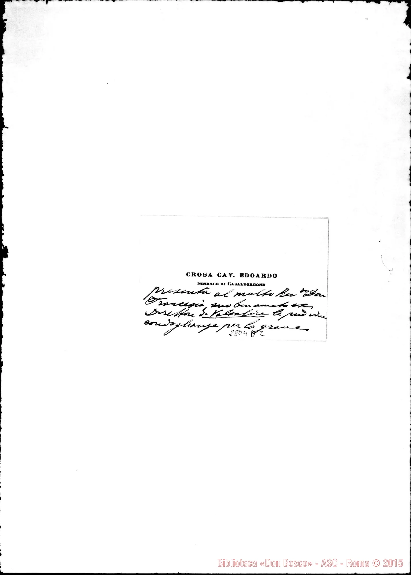 Fotogramma D 2 — Crosa Edoardo, cav. sindaco di Casalborgone. Biglietto da visita