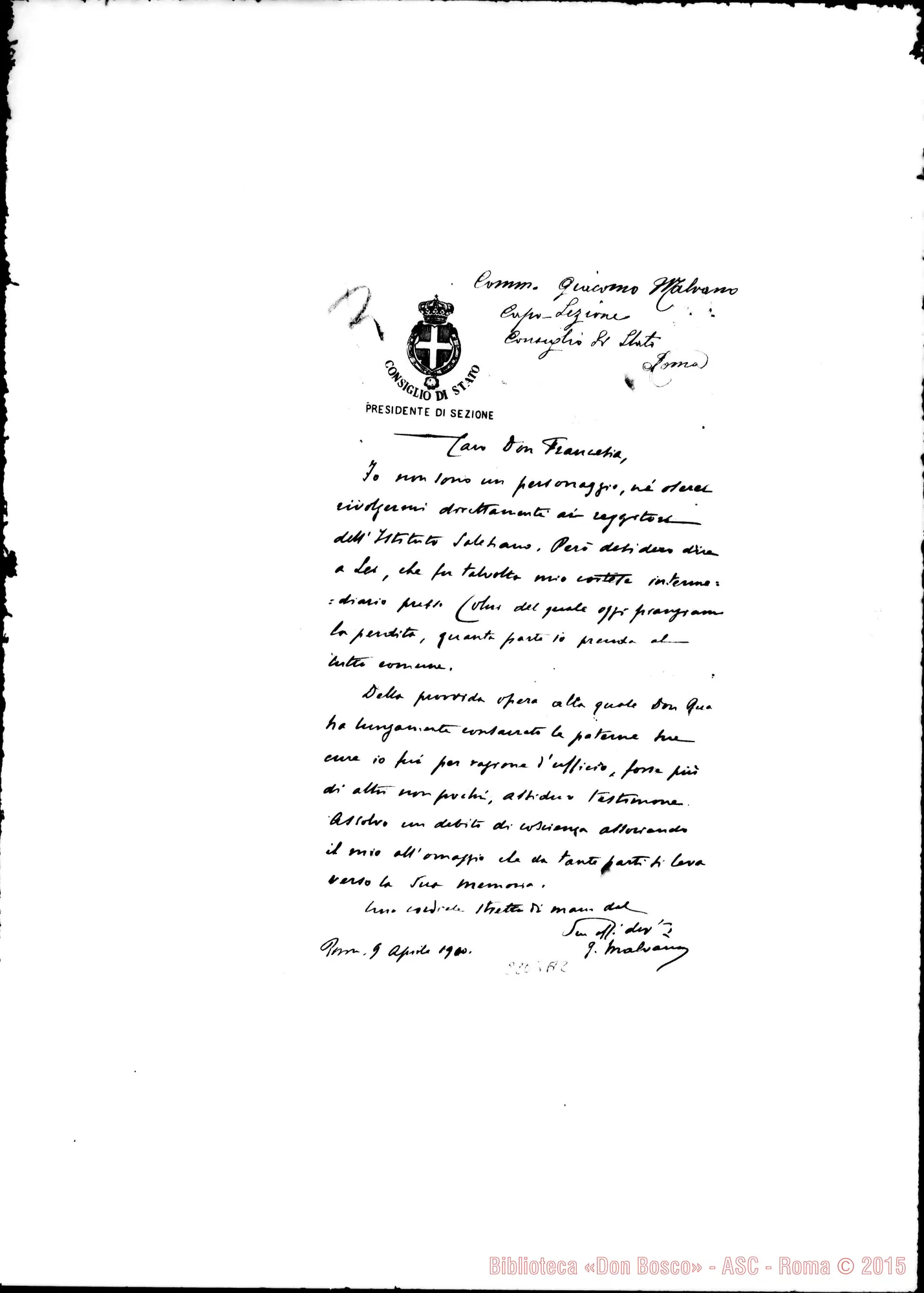 Fotogramma A 2 — Malvano Giacomo, comm. capo sezione del Consiglio di Stato. Roma