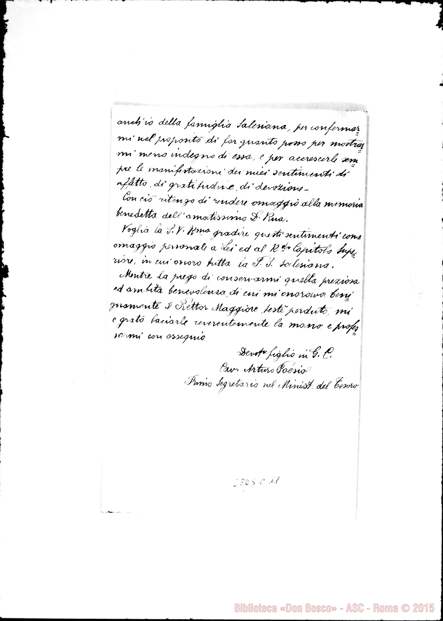 Fotogramma C 11 — Poesio Arturo, cav. primo segretario nel Ministero del Tesoro. Autogr. di D. Rinaldi