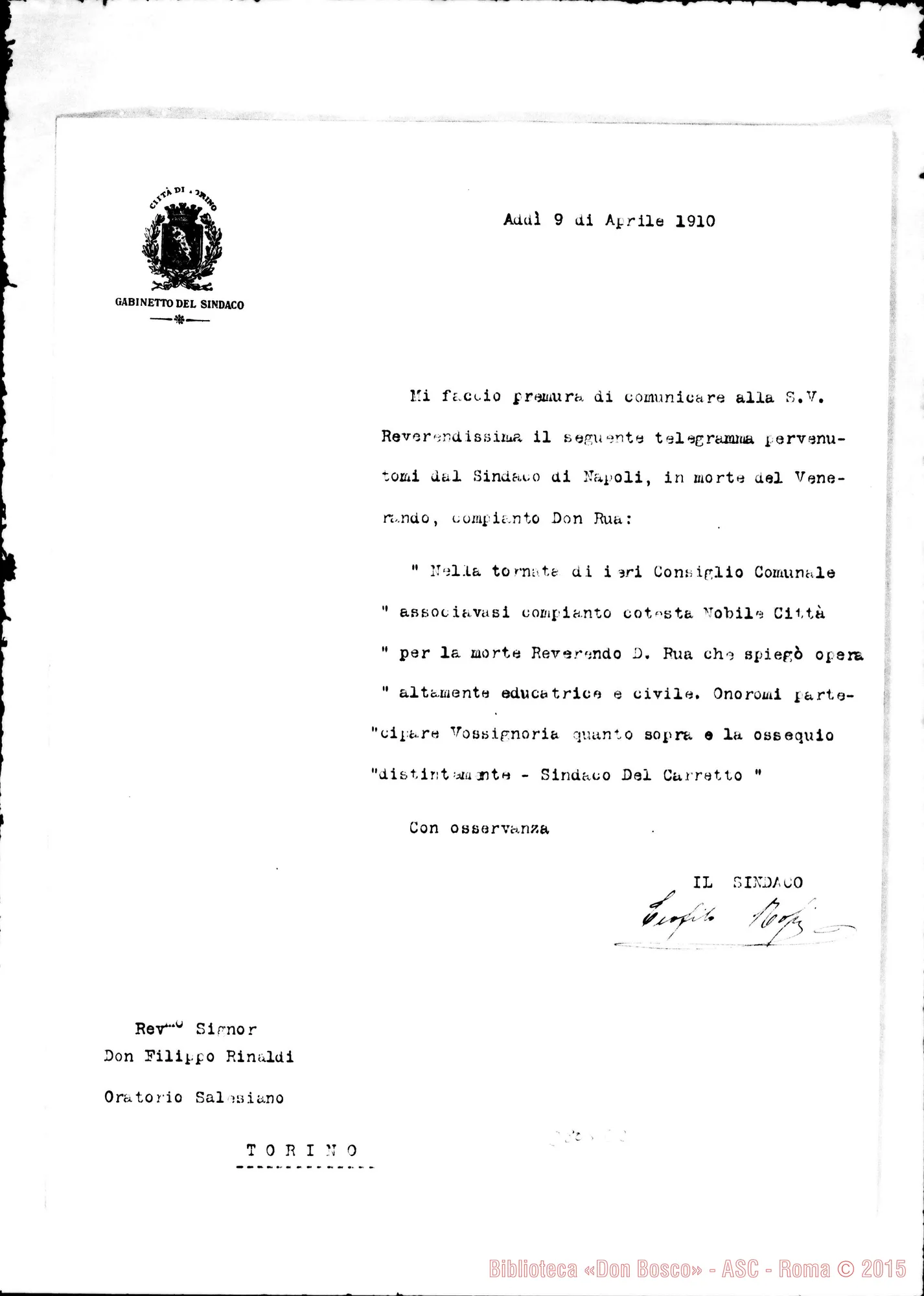 Fotogramma E 2 — Rossi Teofilo, sindaco di Torino, A D. Filippo Rinaldi
