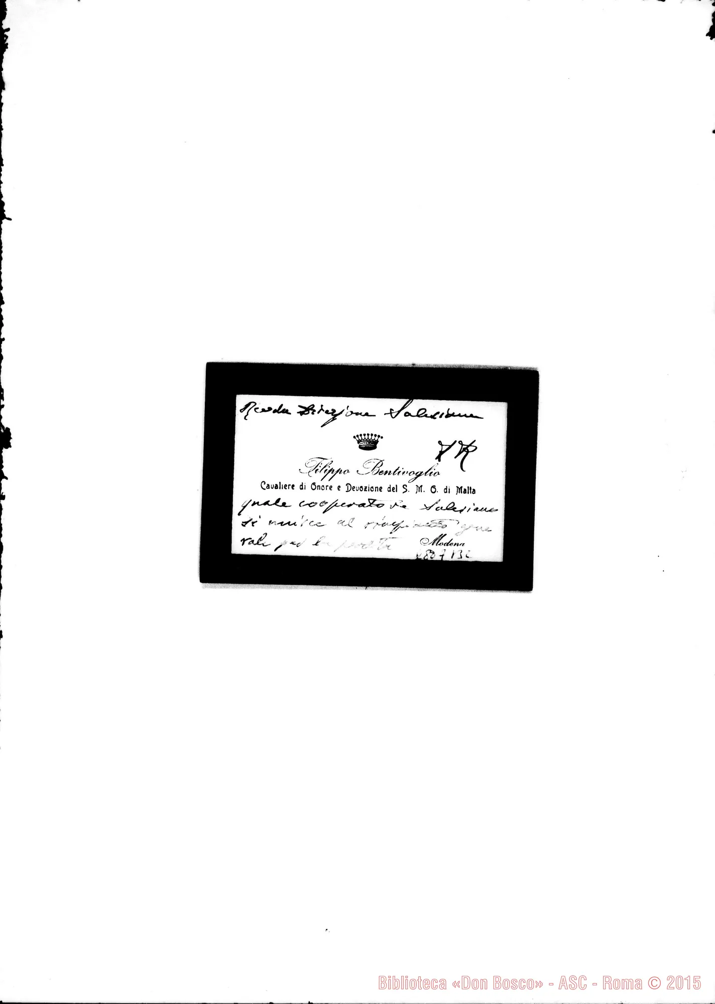 Fotogramma B 2 — Bentivoglio Filippo, cav. del S.M.O. di Malta. Modena. Biglietto da visita