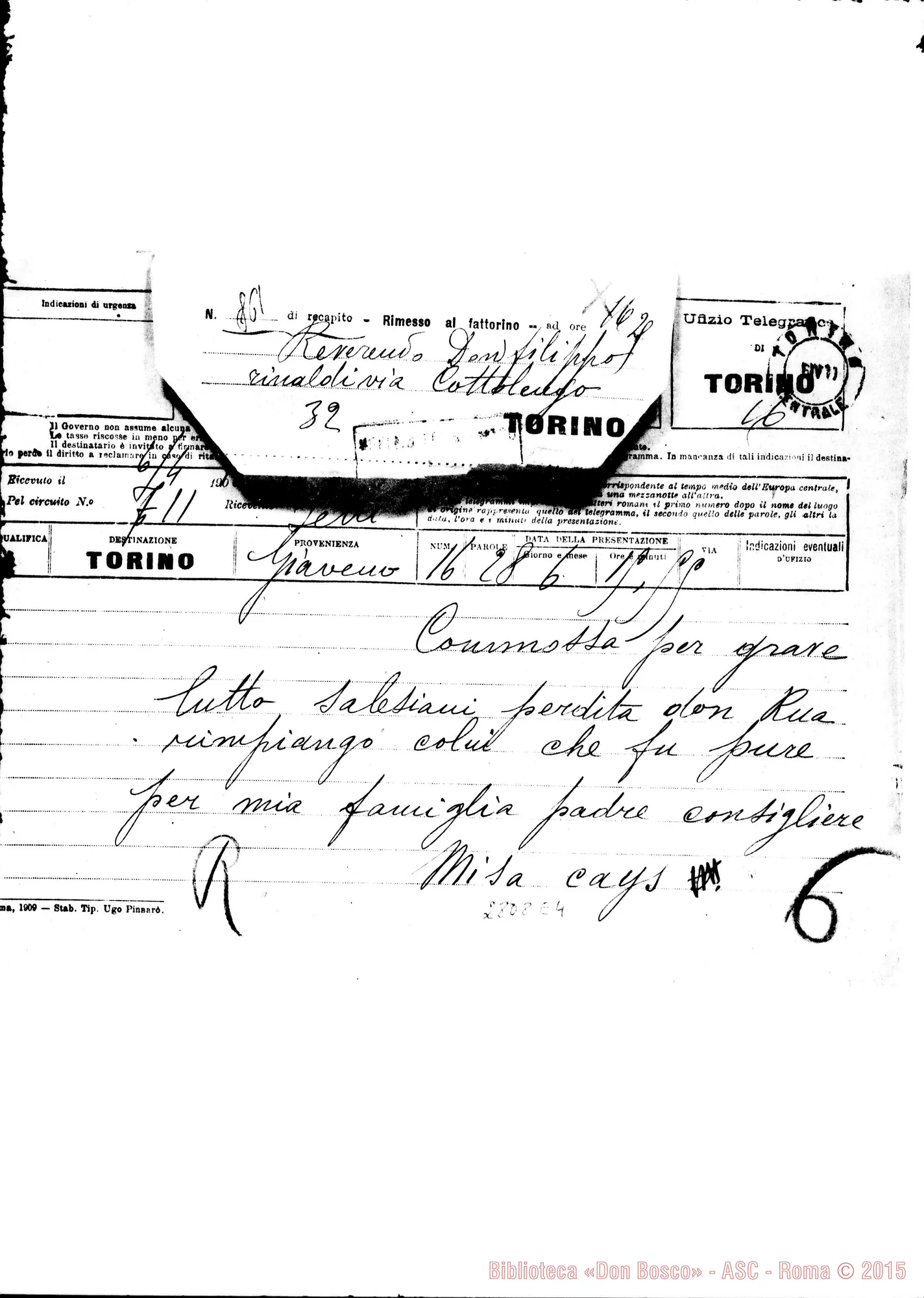 Fotogramma E 4 — Cays Misa. Giaveno. Telegramma