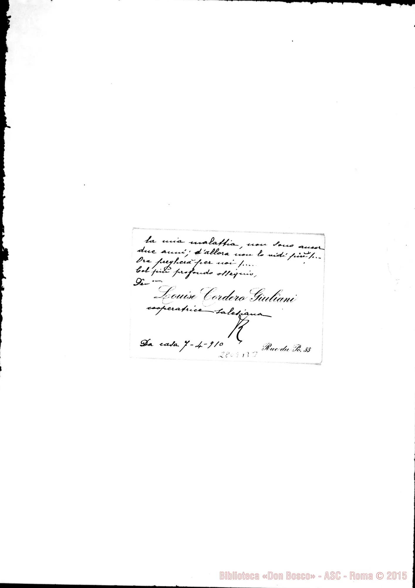 Fotogramma B 3 — Cordero Giuliani Louise, cooperatrice. Biglietto da visita