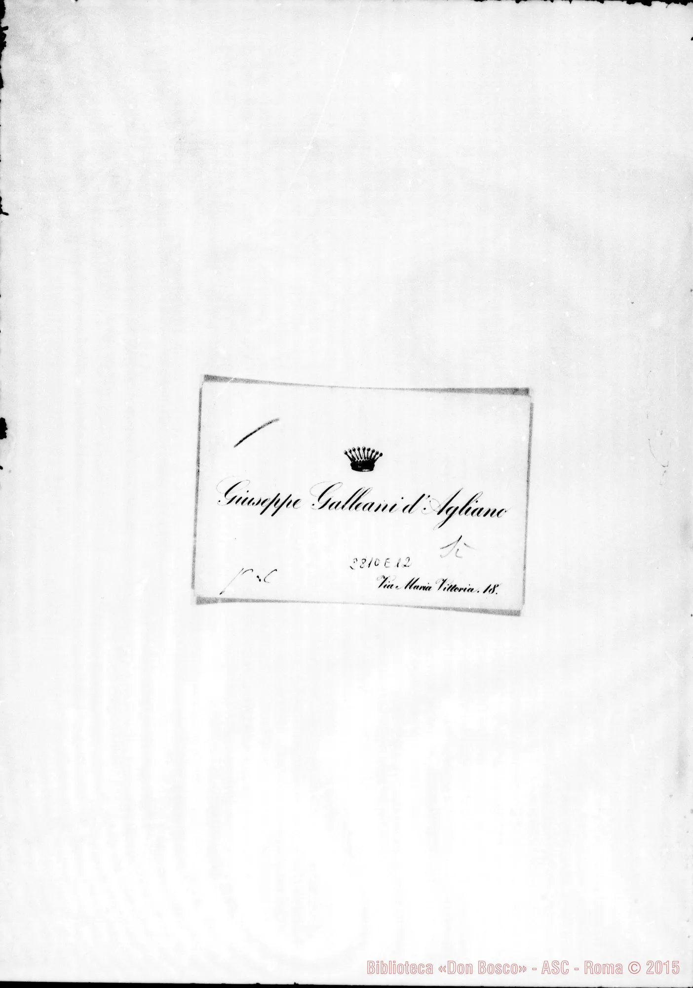Fotogramma E 12 — Galleani d’Agliano Giuseppe. Biglietto da visita