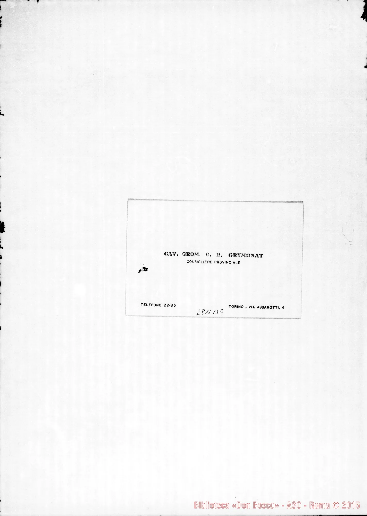 Fotogramma B 9 — Geymonat G.B., cav., geom.. Torino. Biglietto da visita
