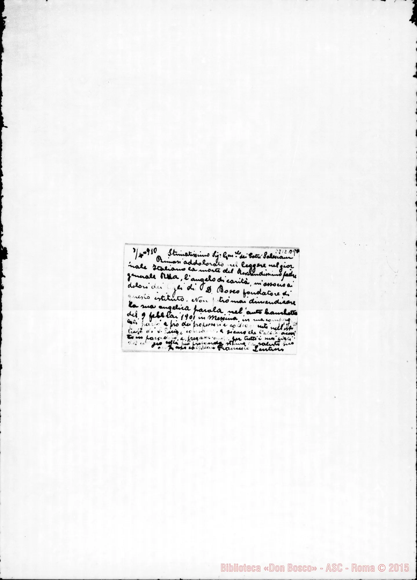 Fotogramma A 9 — Lentini Francesco. Biglietto da visita