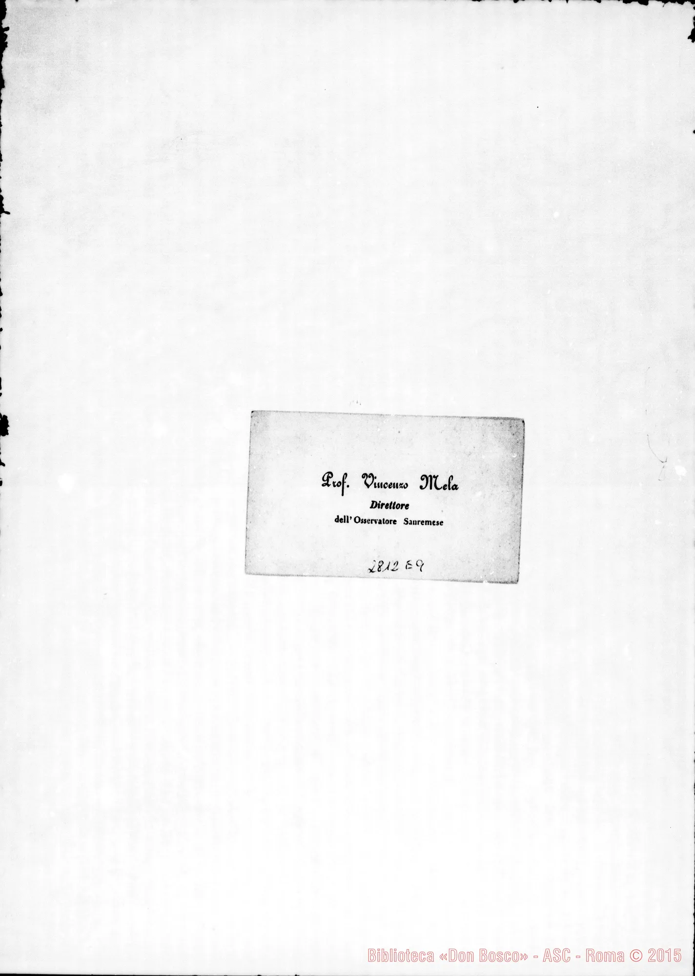 Fotogramma E 9 — Mela Vincenzo, direttore delPOsservatore Sanremese. Biglietto da visita