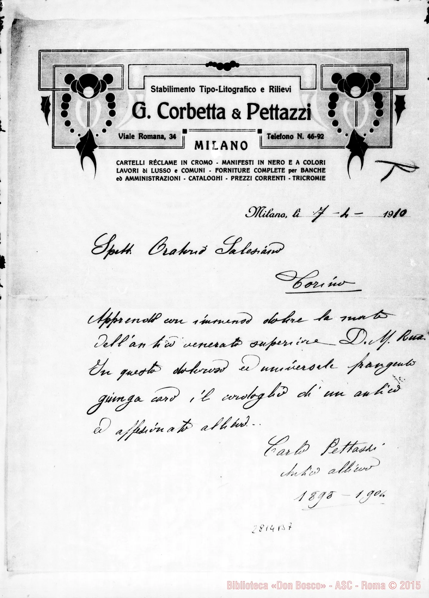 Fotogramma B 7 — Pettazzi Carlo, antico allievo, industriale. Milano
