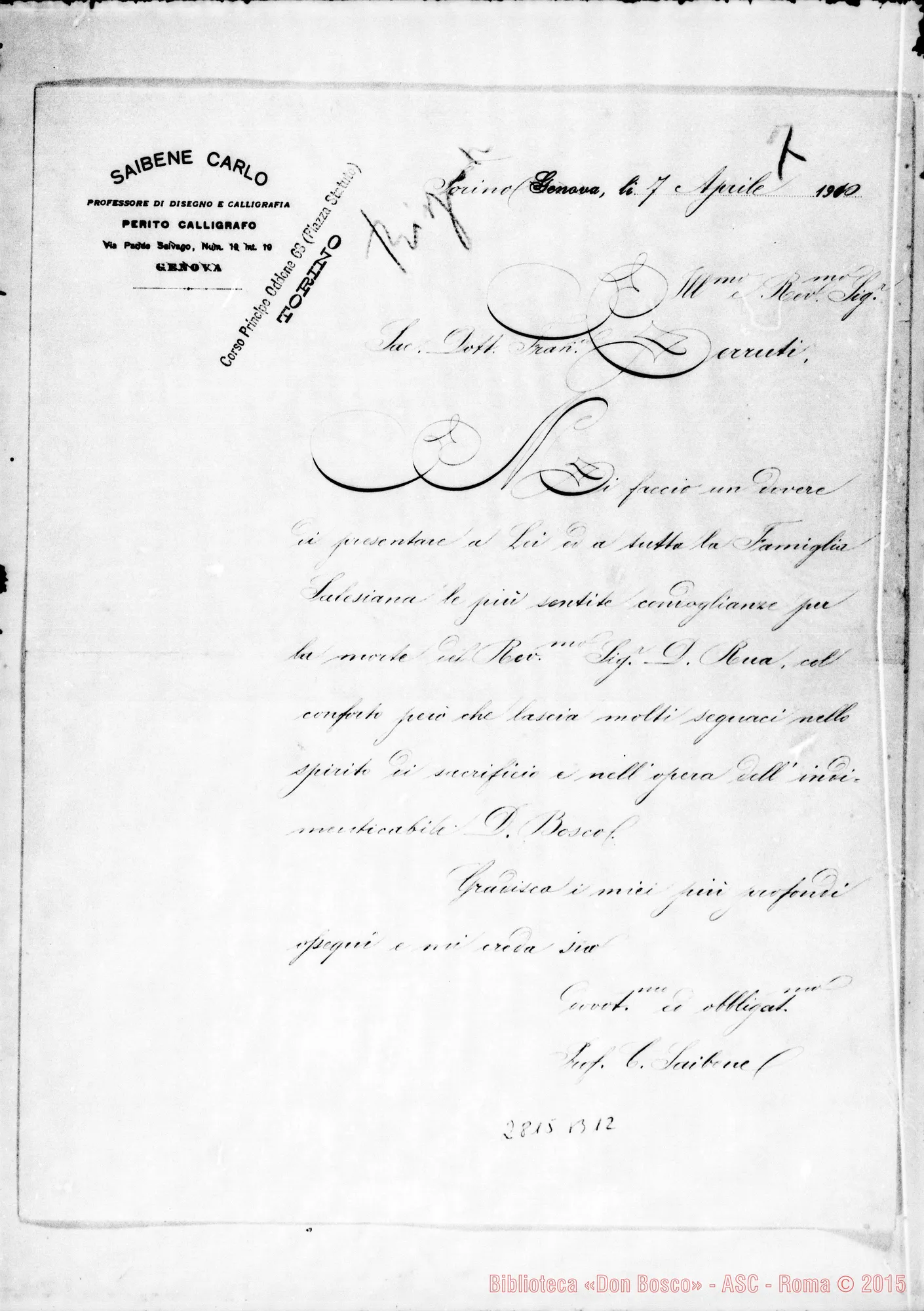 Fotogramma B 12 — Saibene Carlo, perito calligrafo, prof.. Genova