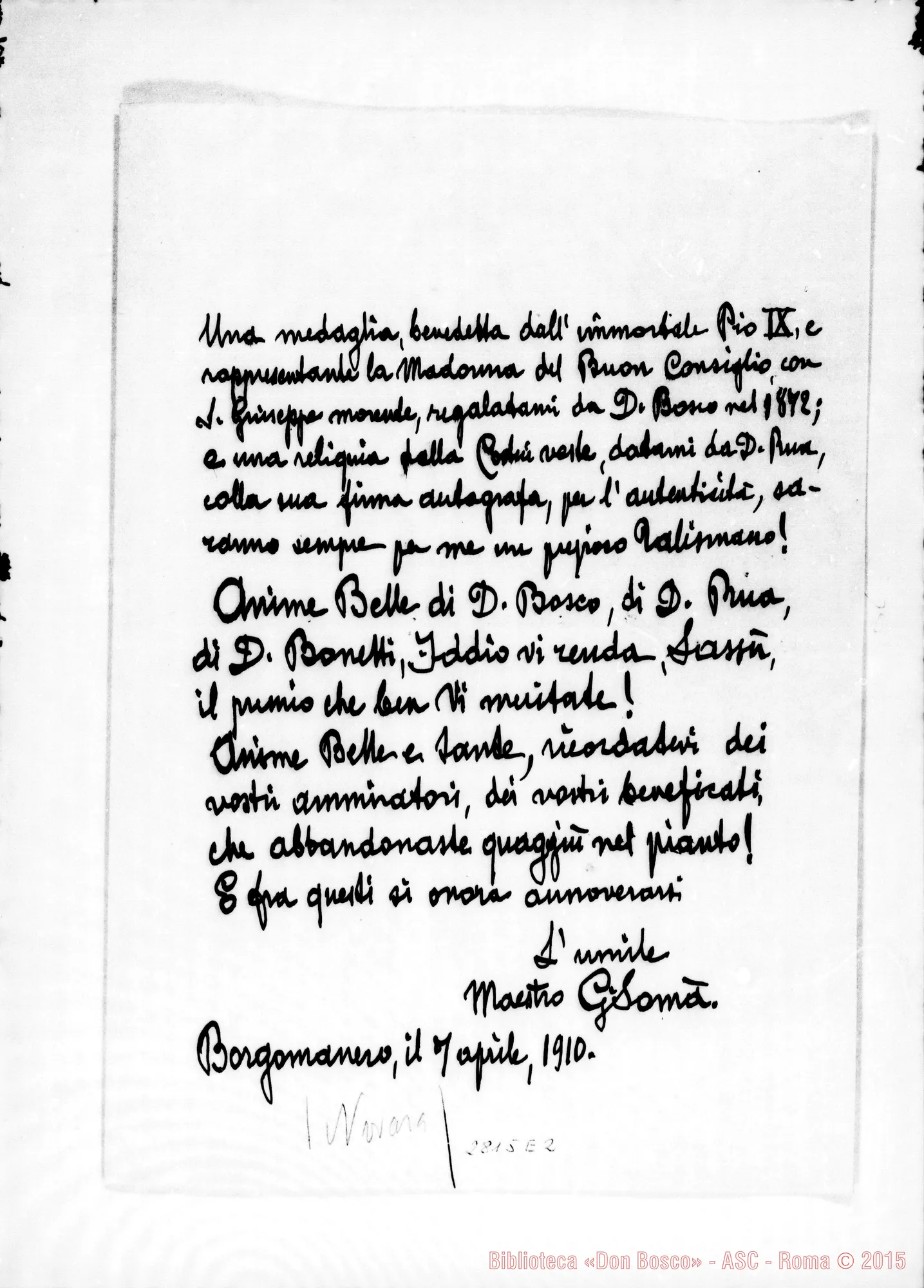 Fotogramma E 2 — Soma G., maestro. Borgomanero