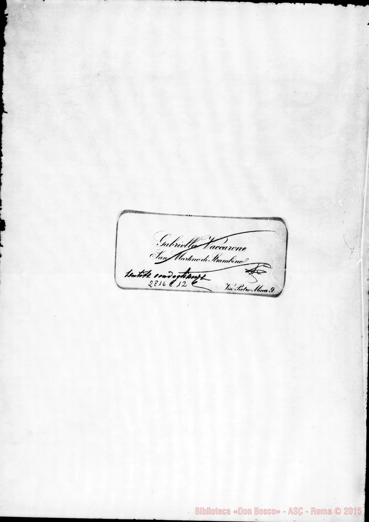 Fotogramma C 12 — Vaccarone Gabriella. Biglietto da visita