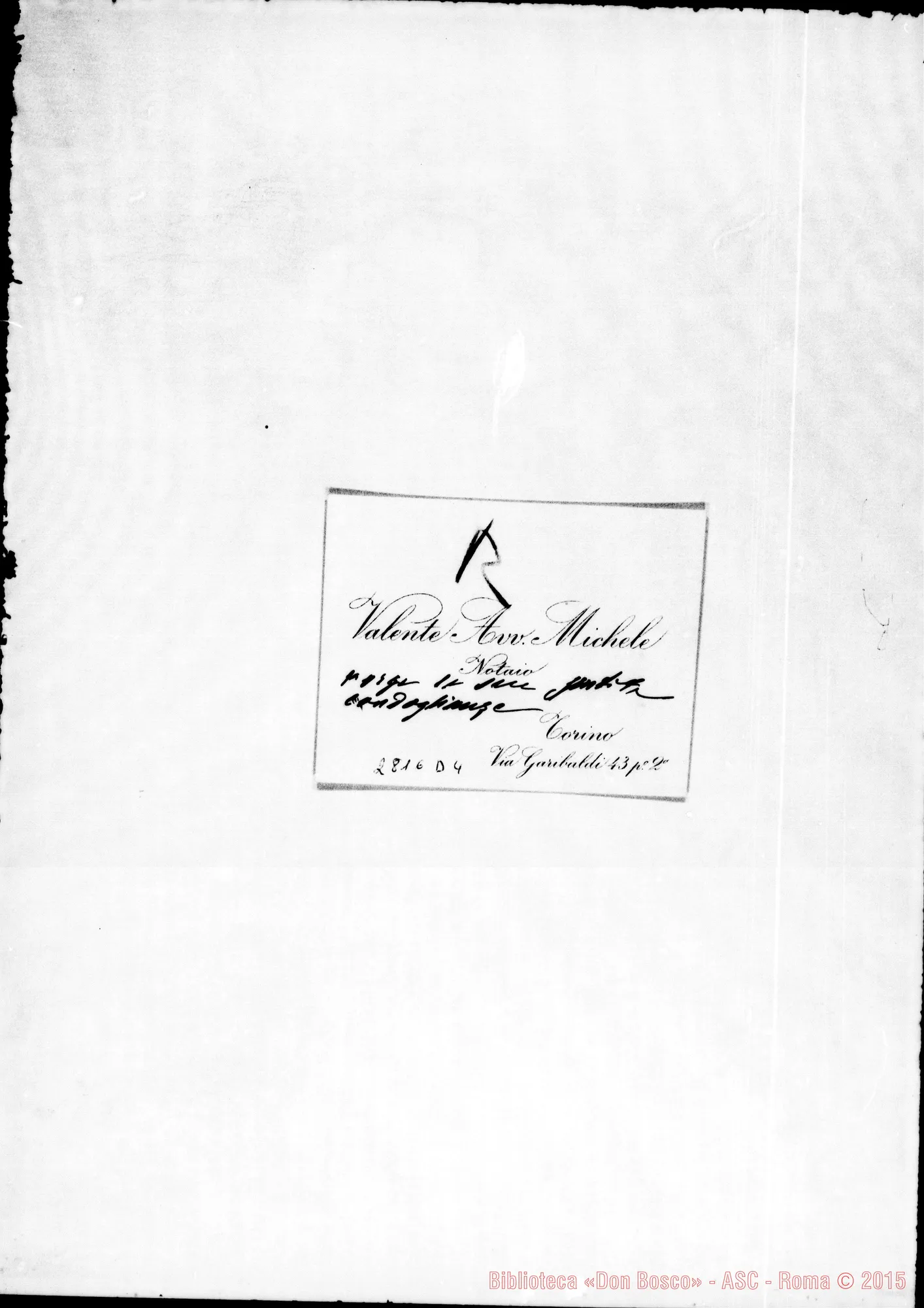 Fotogramma D 4 — Valente Michele, Avv., notaio. Torino. Biglietto da visita