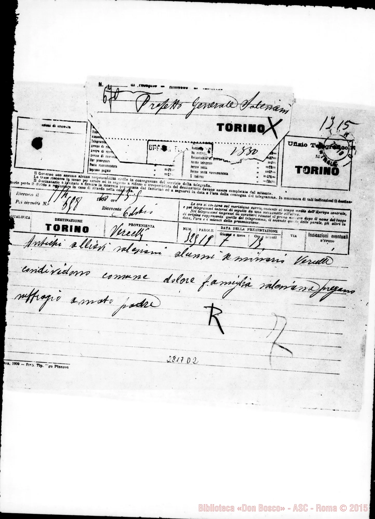 Fotogramma D 2 — Vercelli. Alunni del Seminario. Telegramma