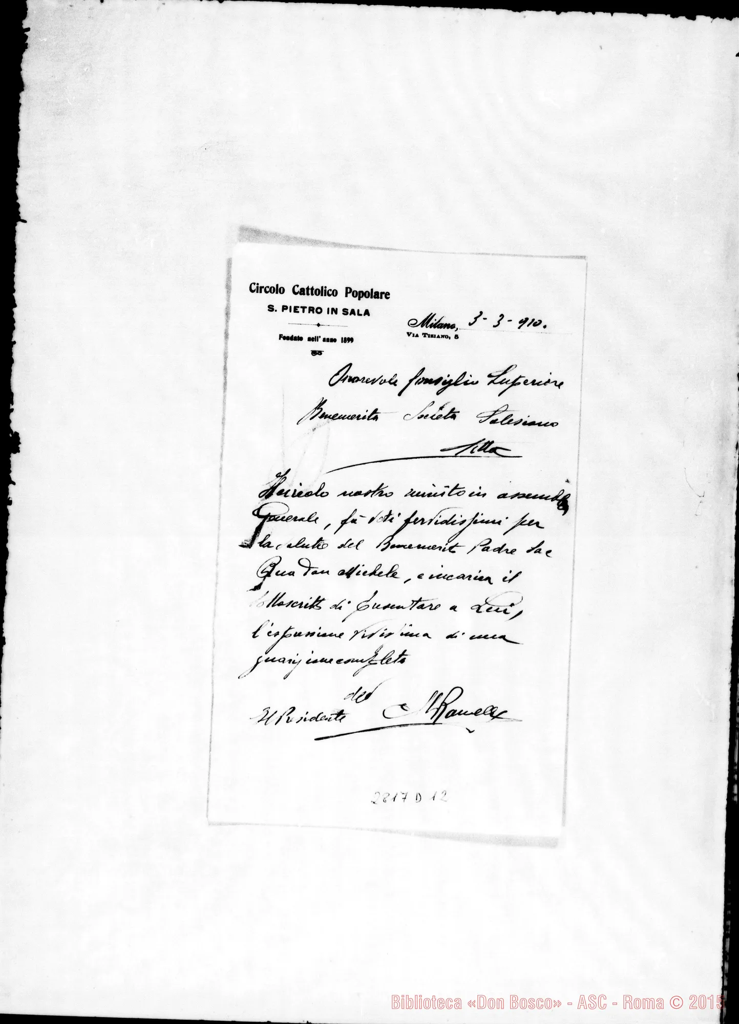 Fotogramma D 12 — Circolo Cattolico Popolare. Milano. Ramelli