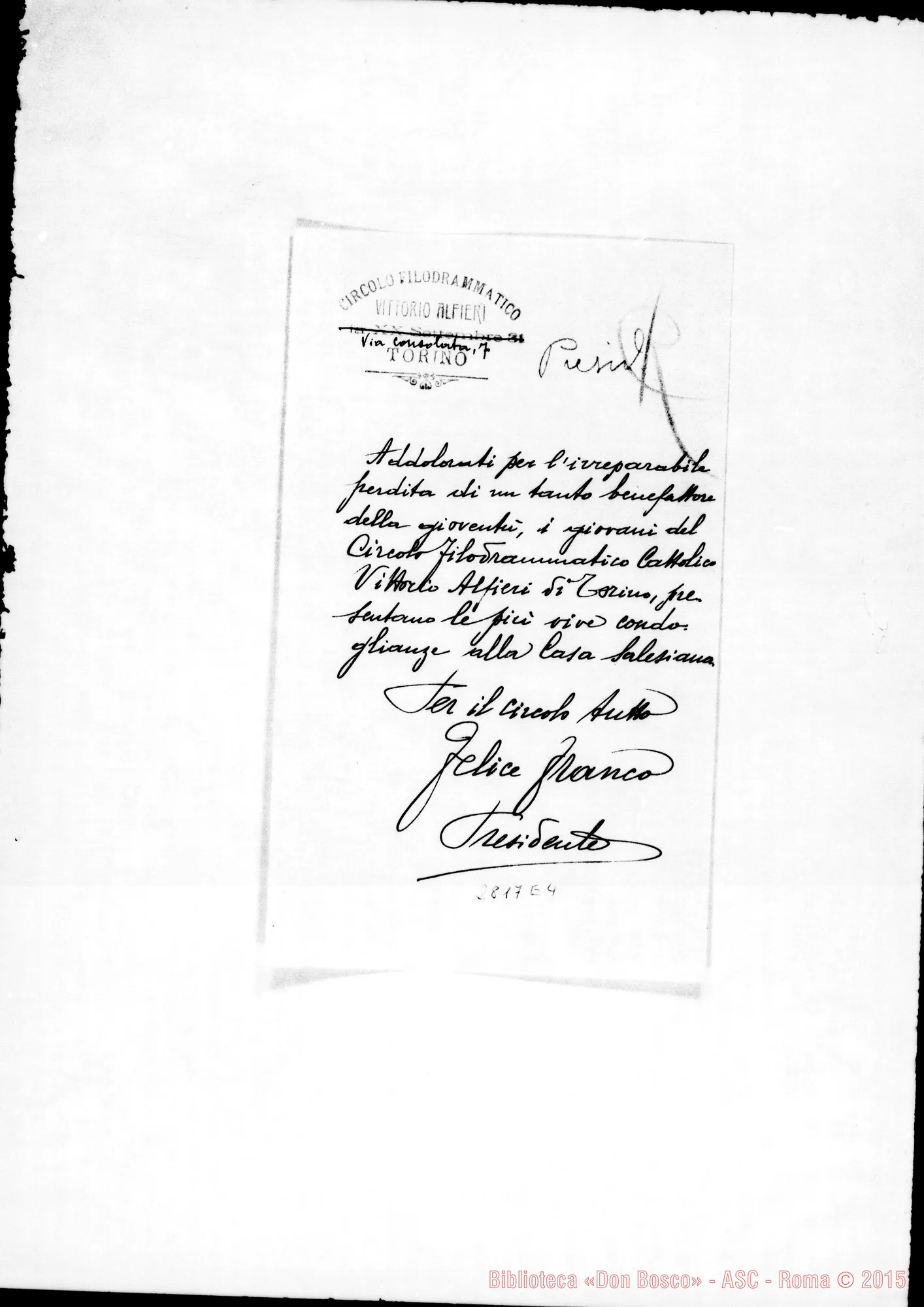 Fotogramma E 4 — Circolo Filodrammatico Vittorio Alfieri. Torino. Felice Franco