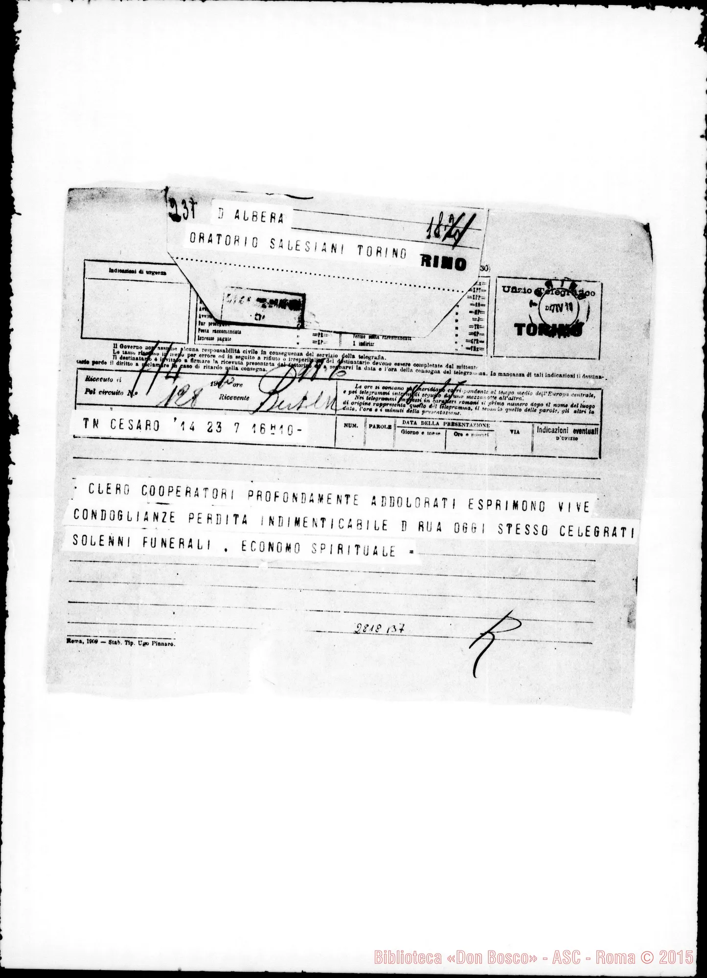 Fotogramma B 7 — Cesarò. Telegramma