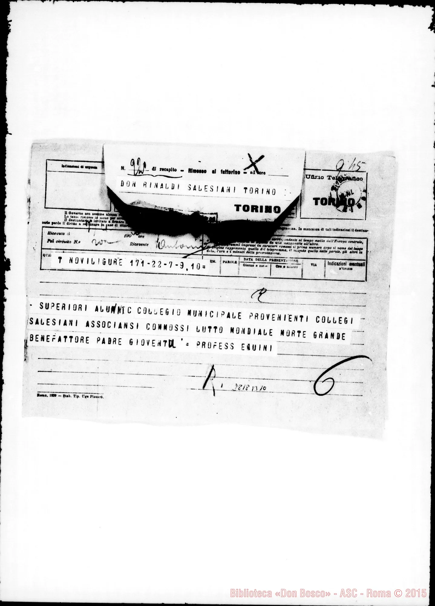 Fotogramma B 10 — Novi Ligure. Equini, professore. Telegramma