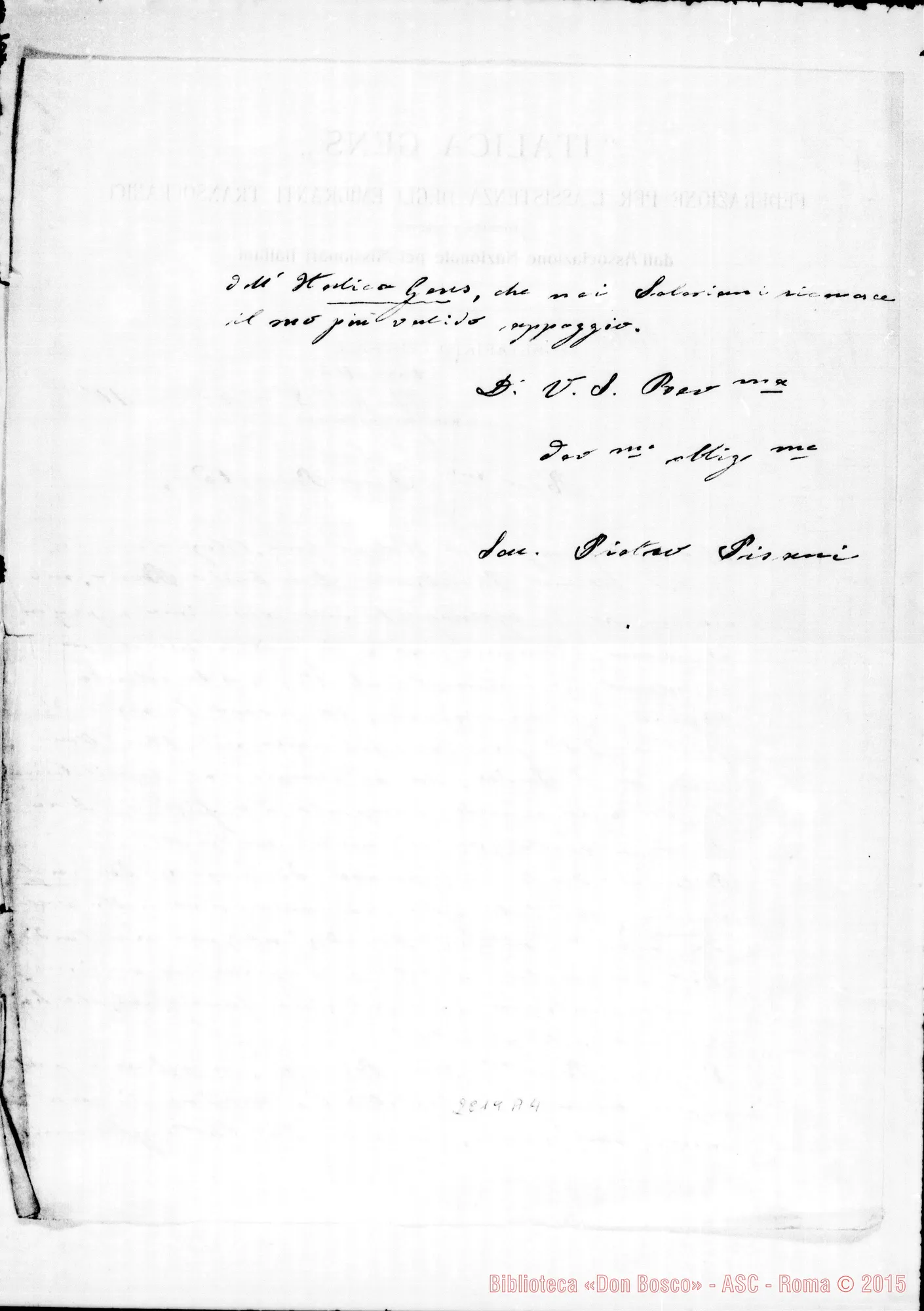 Fotogramma A 4 — Italica Gens. Assistenza agli Emigranti. Torino. Pietro P.