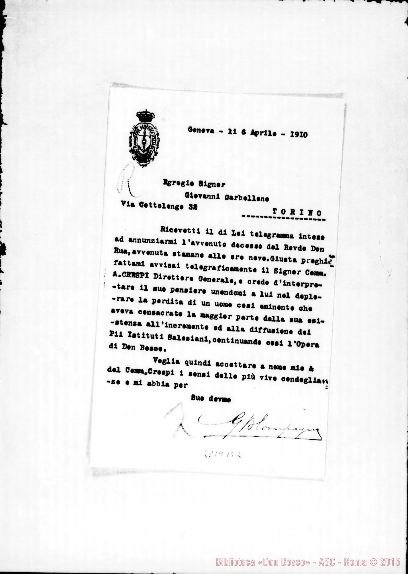 Fotogramma B 2 — Navigazione Generale Italiana. Genova