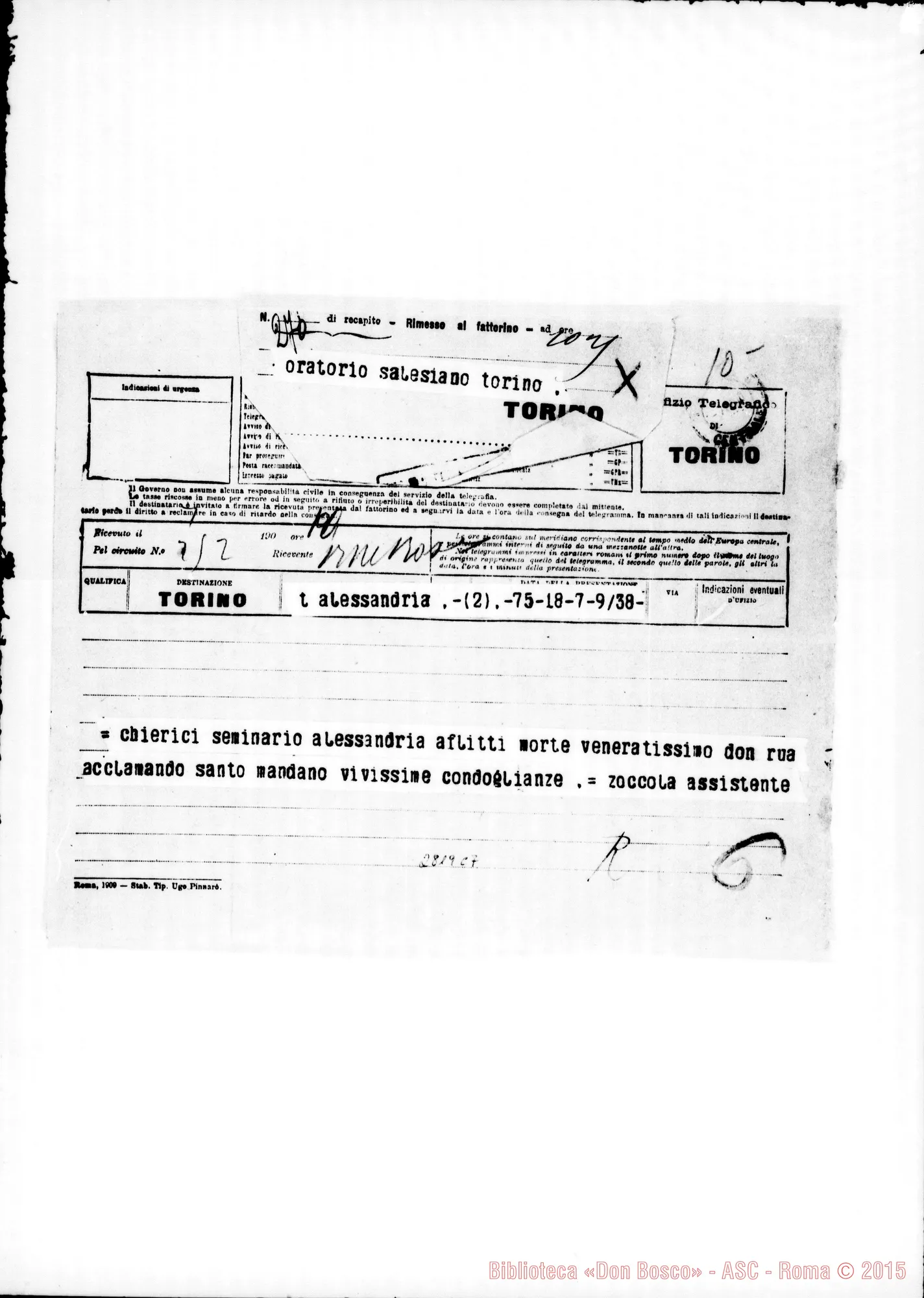 Fotogramma C 7 — Seminari: Alessandria. Zoccola, assistente. Telegramma
