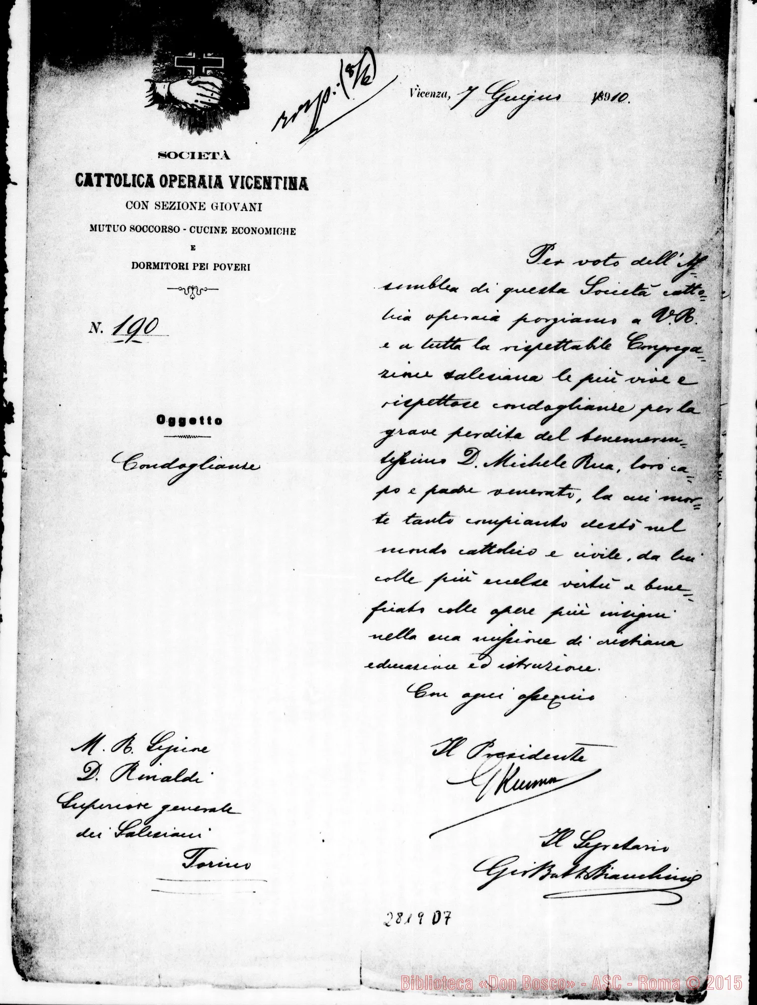Fotogramma D 7 — Società Cattolica Operaia Vicentina. Vicenza. G.B. Bianchini