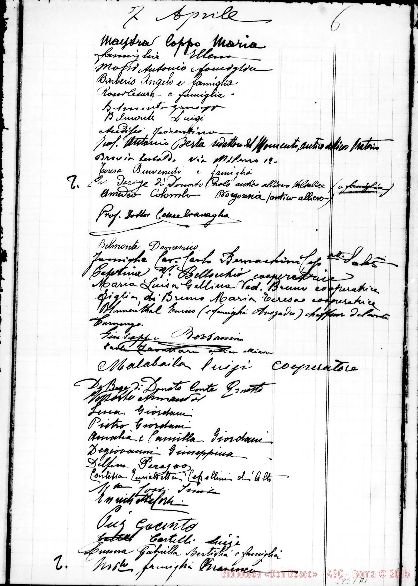 Fotogramma A 1 — Firme di Visitatori nella malattia E morte di Don Michele Rua
