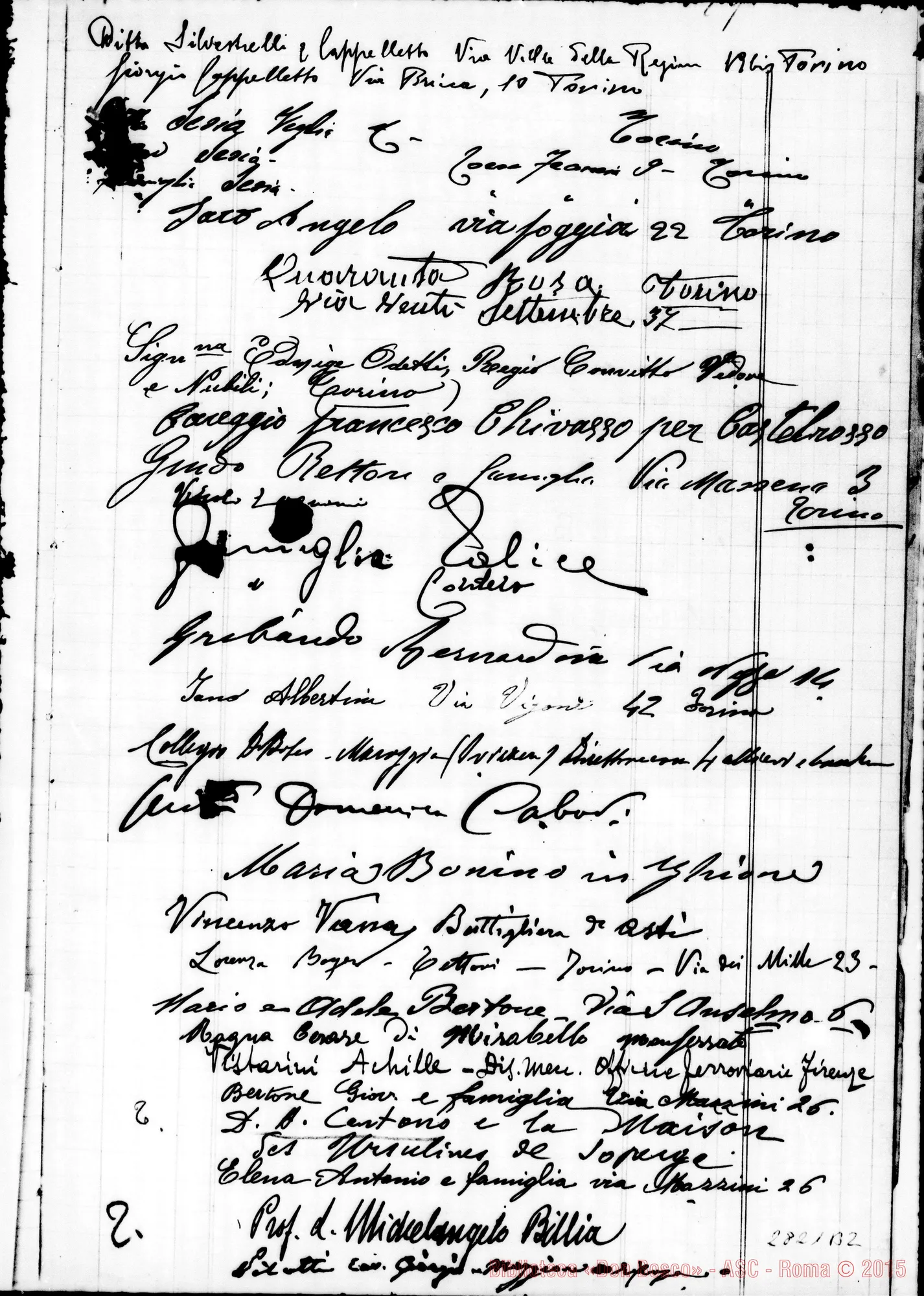 Fotogramma B 2 — Firme di Visitatori nella malattia E morte di Don Michele Rua