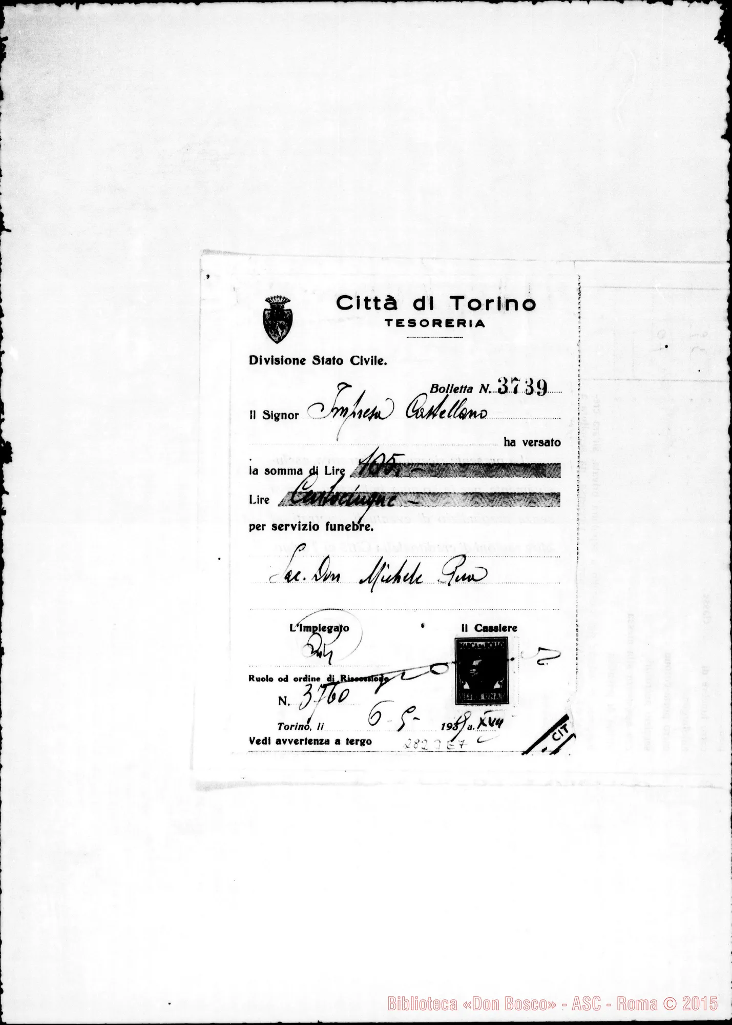 Fotogramma E 7 — Castellano, trasporti E pompe funebri: fattura E ricevuta