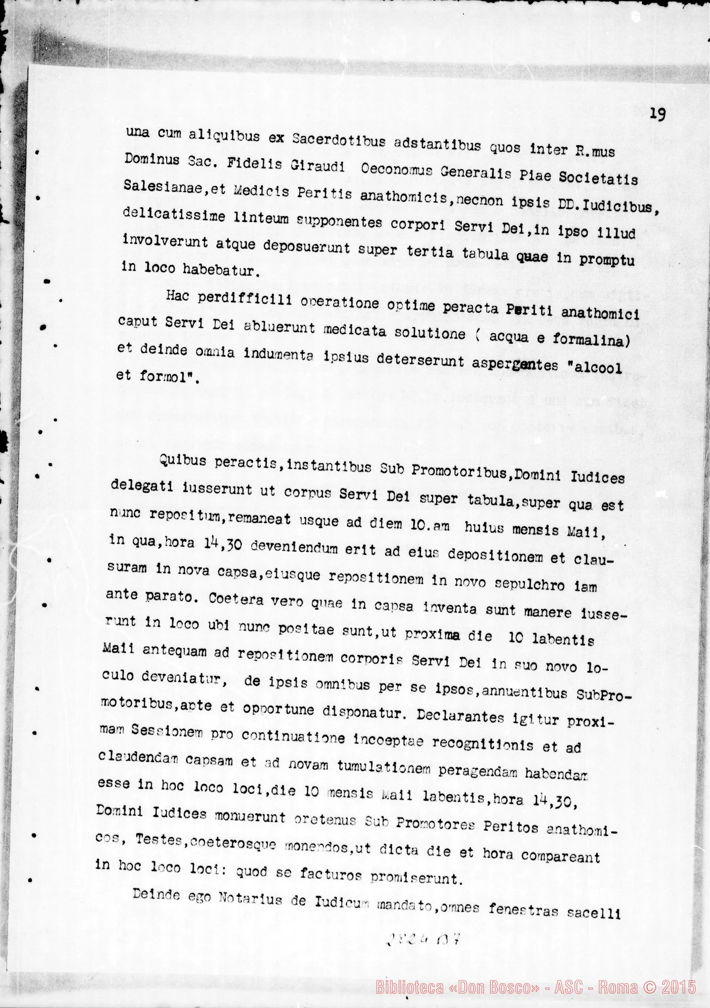 Fotogramma B 7 — Traslazione della Salma dal sepolcro di Valsalice alla cripta della basilica di Maria Ausiliatrice. Copia dattiloscritta (Dal Processo Apostolico di Beatificazione)