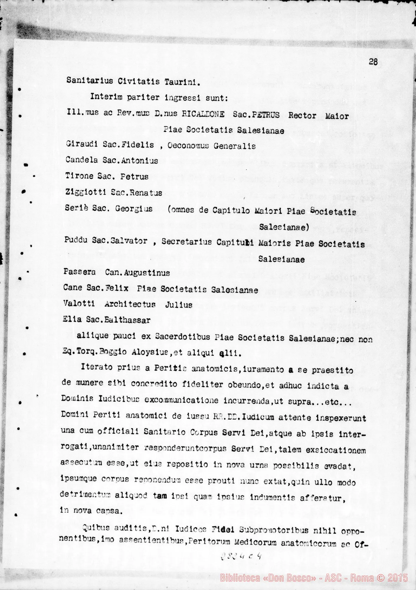 Fotogramma C 4 — Traslazione della Salma dal sepolcro di Valsalice alla cripta della basilica di Maria Ausiliatrice. Copia dattiloscritta (Dal Processo Apostolico di Beatificazione)