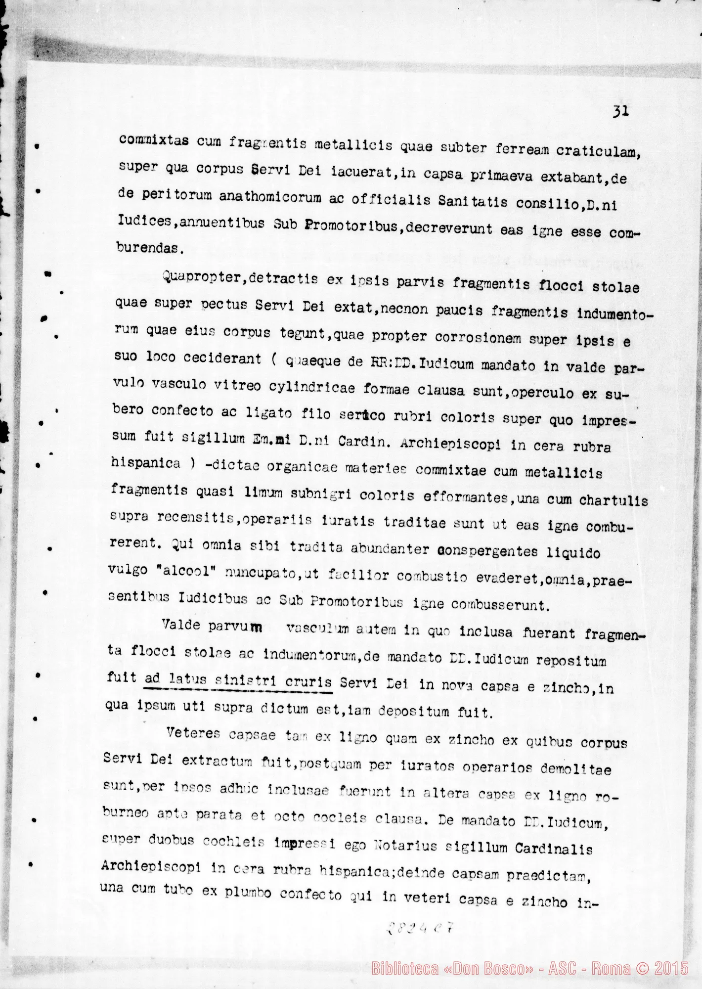 Fotogramma C 7 — Traslazione della Salma dal sepolcro di Valsalice alla cripta della basilica di Maria Ausiliatrice. Copia dattiloscritta (Dal Processo Apostolico di Beatificazione)