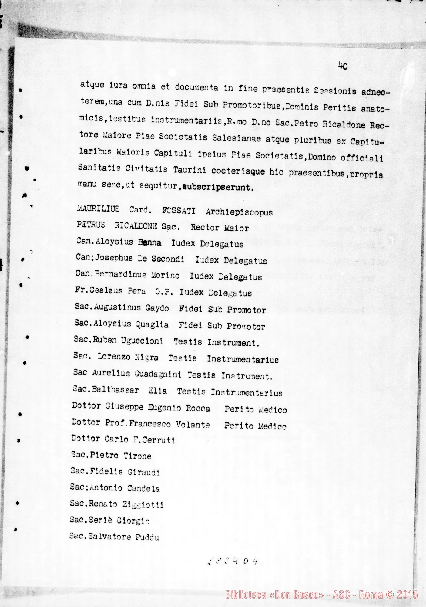 Fotogramma D 4 — Traslazione della Salma dal sepolcro di Valsalice alla cripta della basilica di Maria Ausiliatrice. Copia dattiloscritta (Dal Processo Apostolico di Beatificazione)
