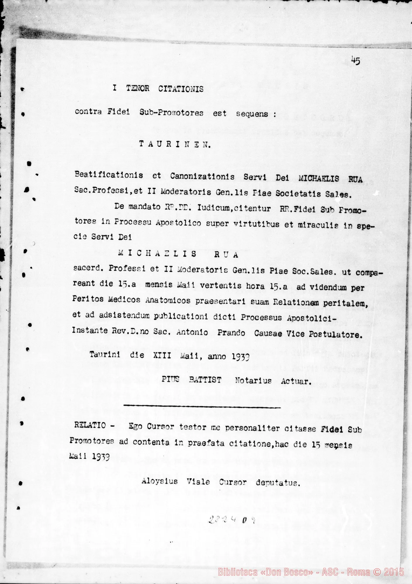 Fotogramma D 9 — Traslazione della Salma dal sepolcro di Valsalice alla cripta della basilica di Maria Ausiliatrice. Copia dattiloscritta (Dal Processo Apostolico di Beatificazione)