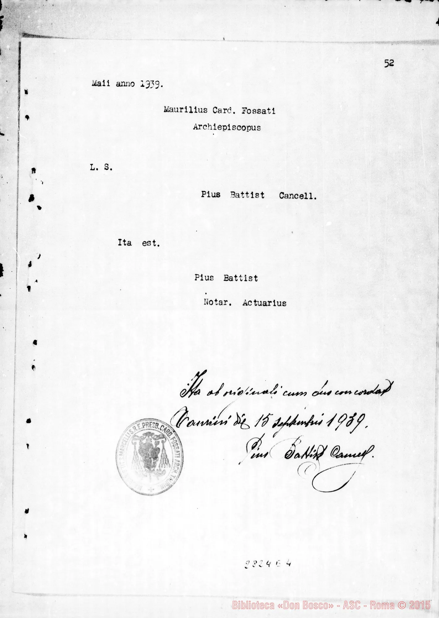 Fotogramma E 4 — Traslazione della Salma dal sepolcro di Valsalice alla cripta della basilica di Maria Ausiliatrice. Copia dattiloscritta (Dal Processo Apostolico di Beatificazione)