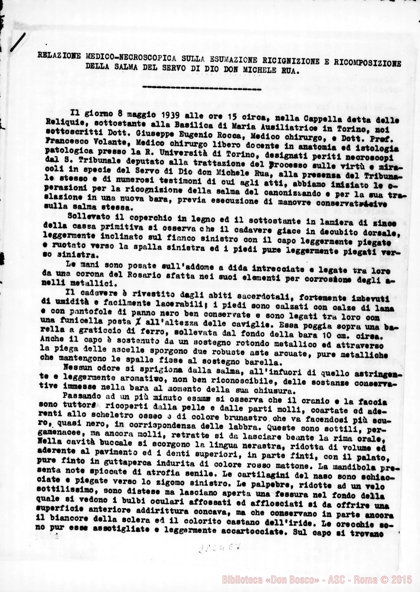 Fotogramma E 7 — Relazione medico-necroscopica sulla esumazione, ricognizione E ricomposizione della salma del servo di Dio D. Michele Rua
