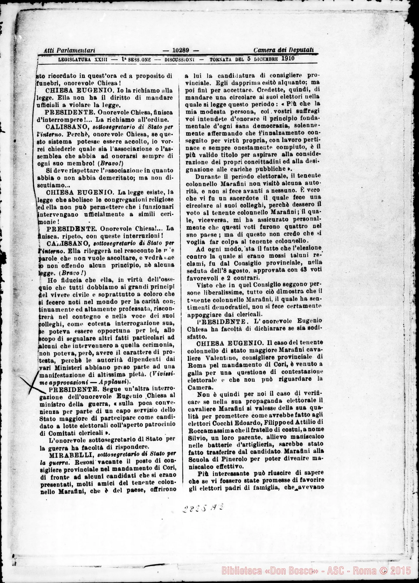 Fotogramma A 2 — «Atti Parlamentari»: Camera dei deputati. Tornata del 5-12-1910: disputa per partecipazione delle autorità ai funerali di D. Rua in Livorno
