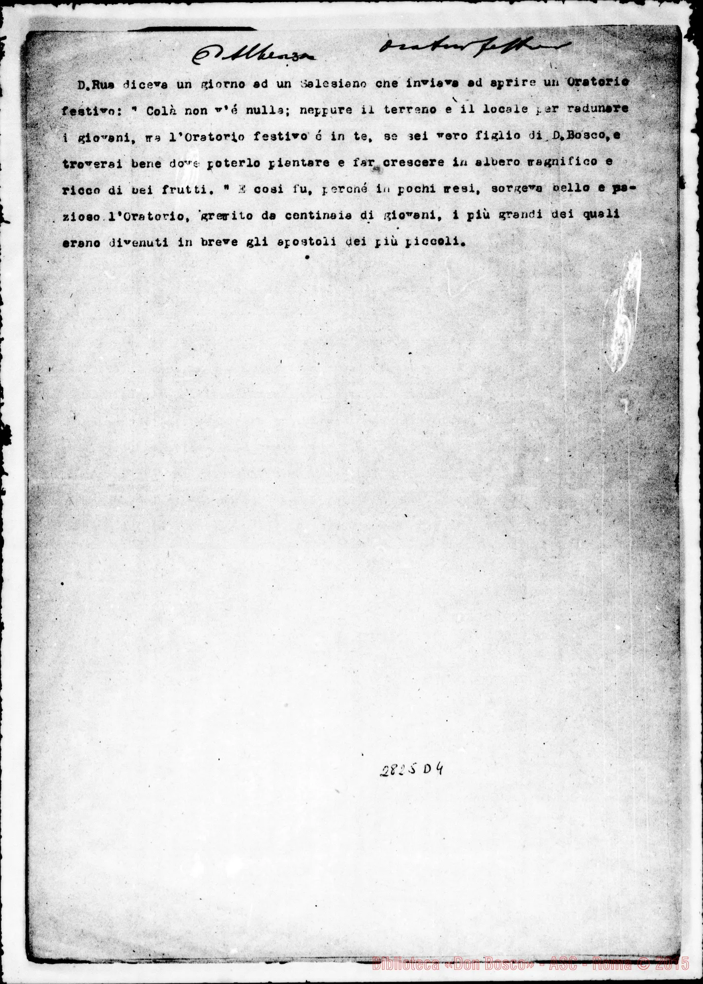 Fotogramma D 4 — Spigolatura dalle lettere di D. Albera