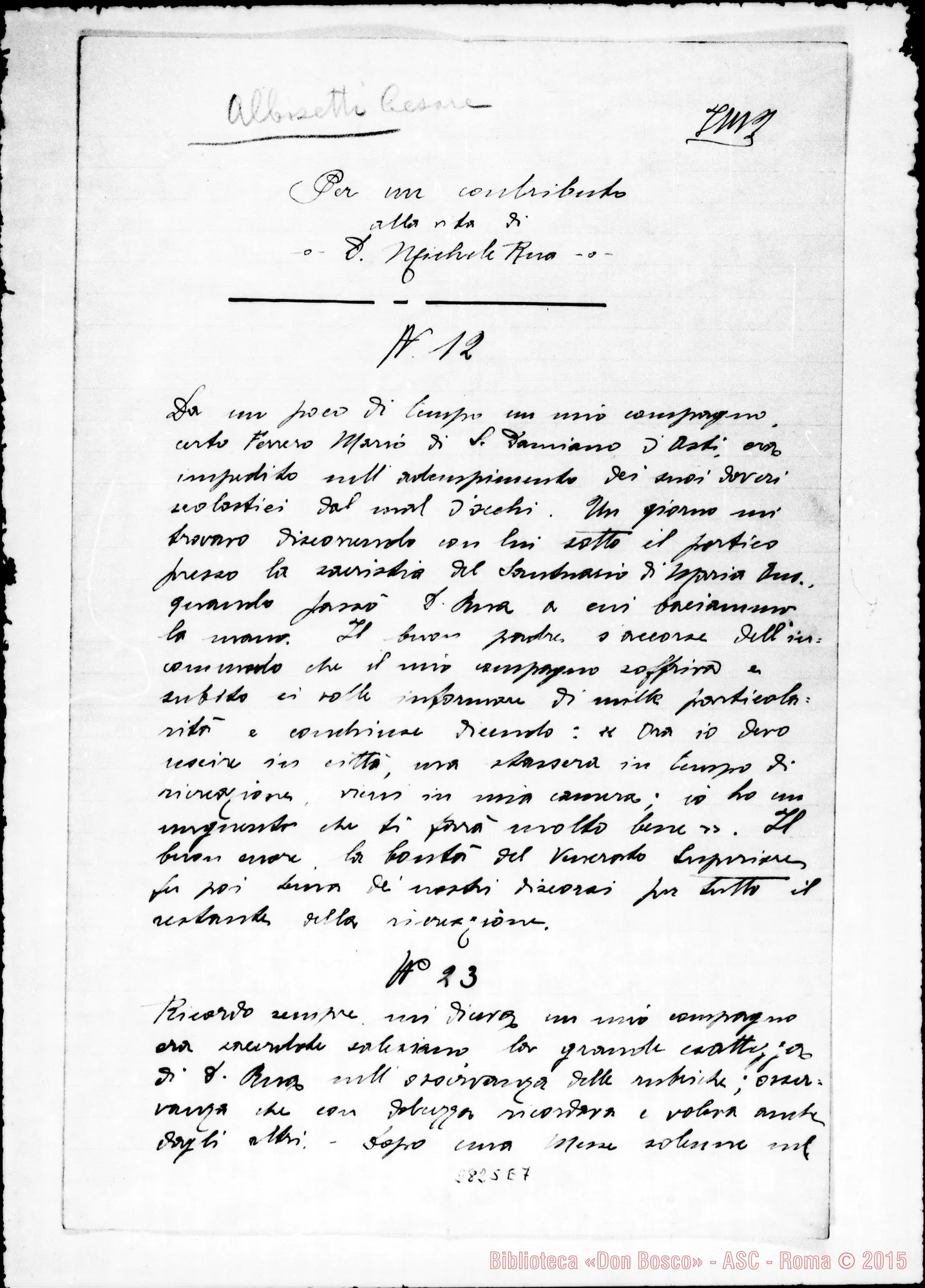 Fotogramma E 7 — Albisetti Cesare, SDB: Per un contributo alla vita di D. Rua