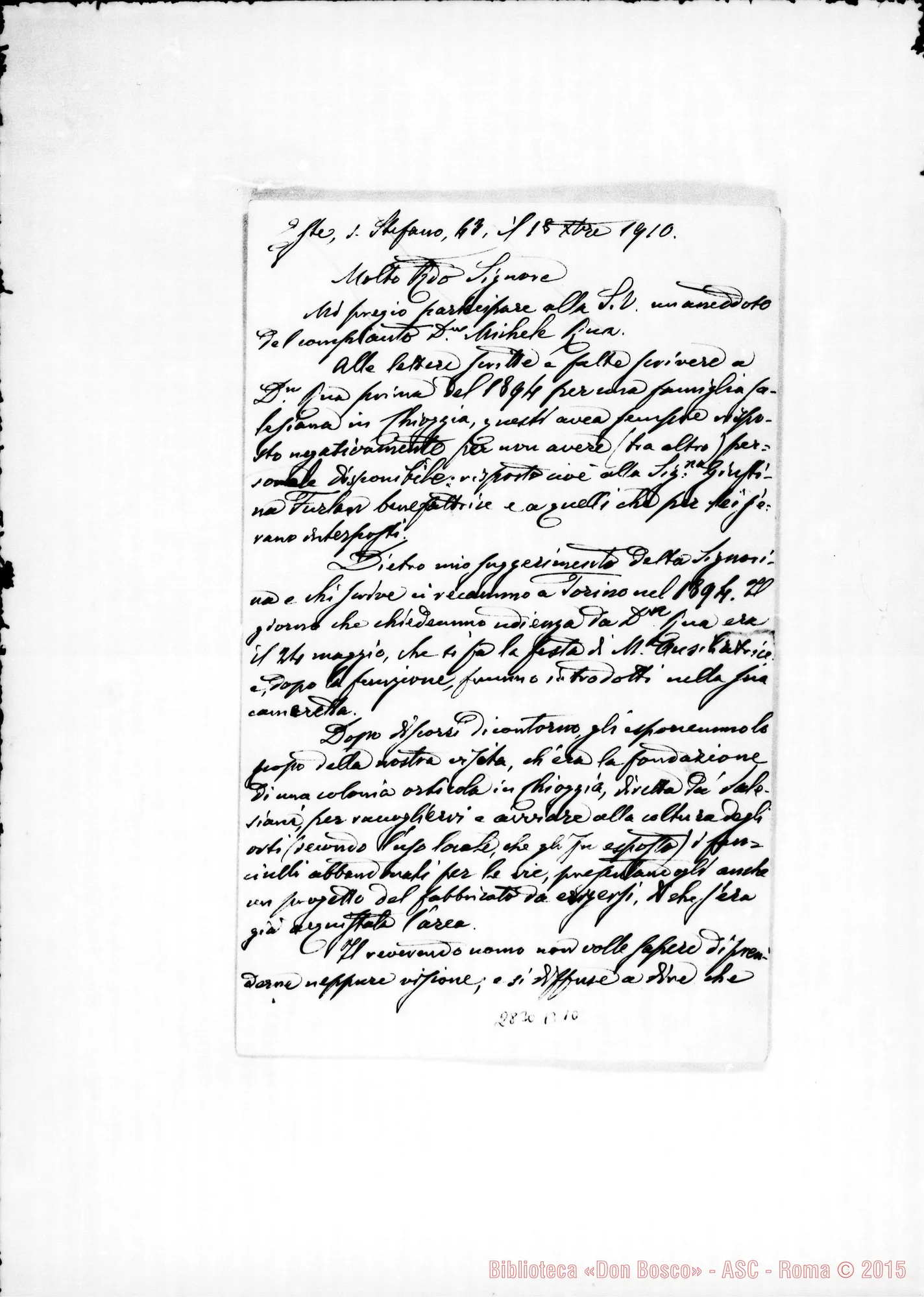 Fotogramma B 10 — Bellema Vincenzo: Lettera A molto Rev.do Signore