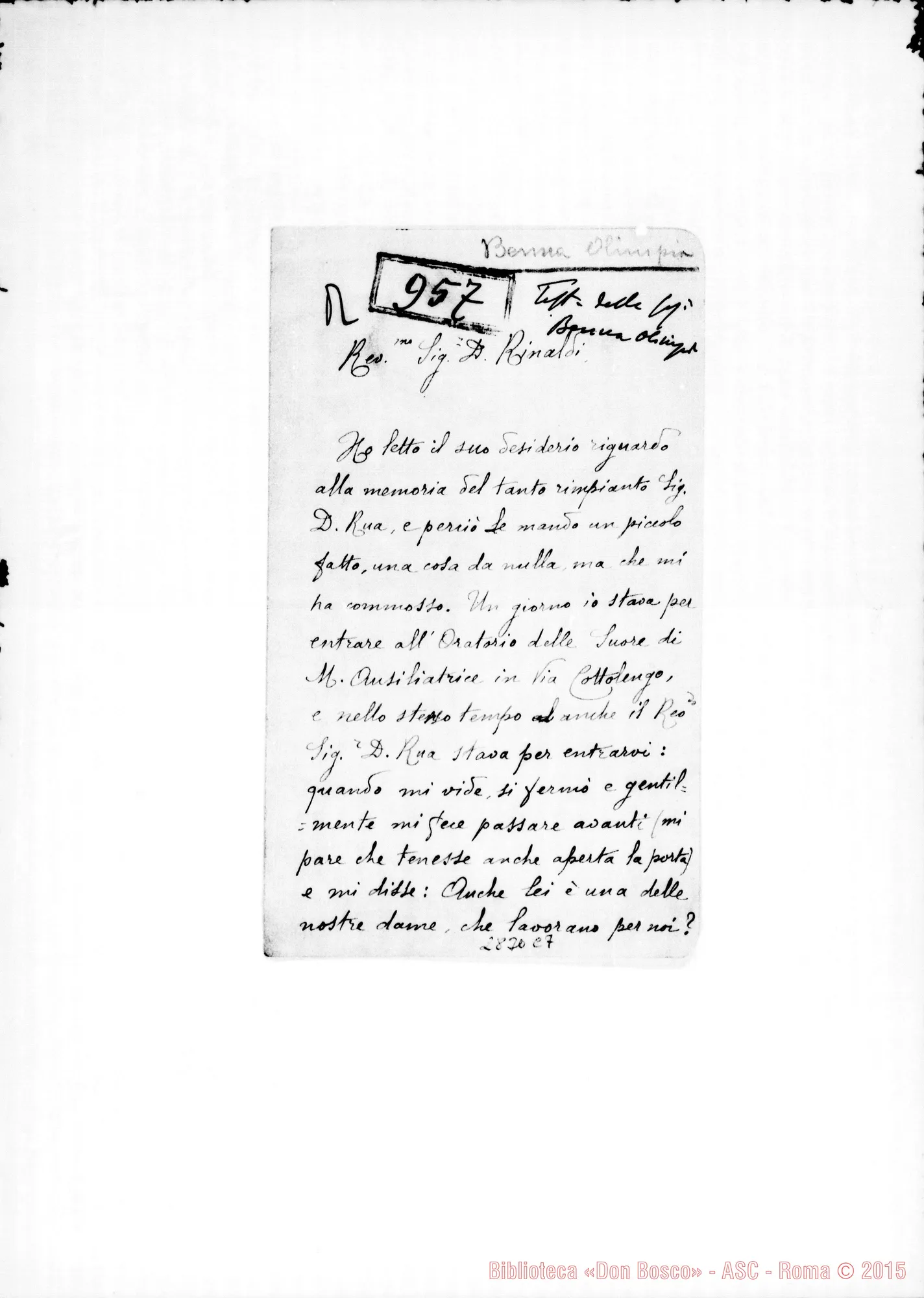 Fotogramma C 7 — Benna Olimpia, dama di Maria Ausiliatrice: Lettera A D. Rinaldi su D. Rua