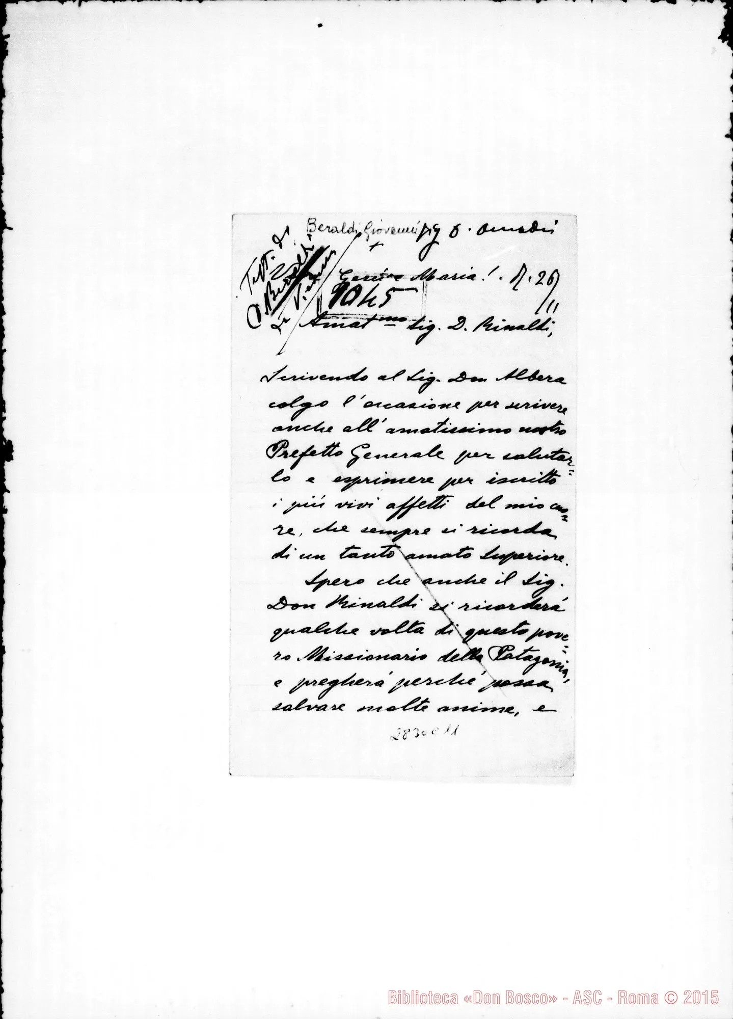 Fotogramma C 11 — Beraldi Giovanni: Lettera A D. Rinaldi. Autogr. di D. Rinaldi