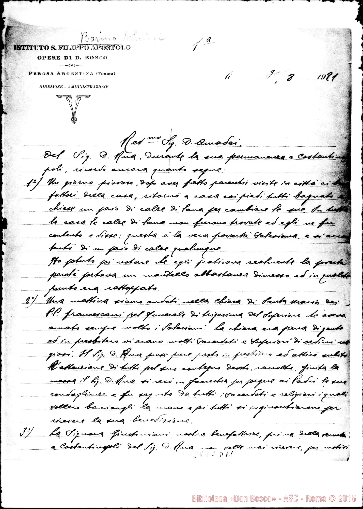 Fotogramma D 11 — Lettera A D. Amadei: Perosa Argentina, 30-08-1921
