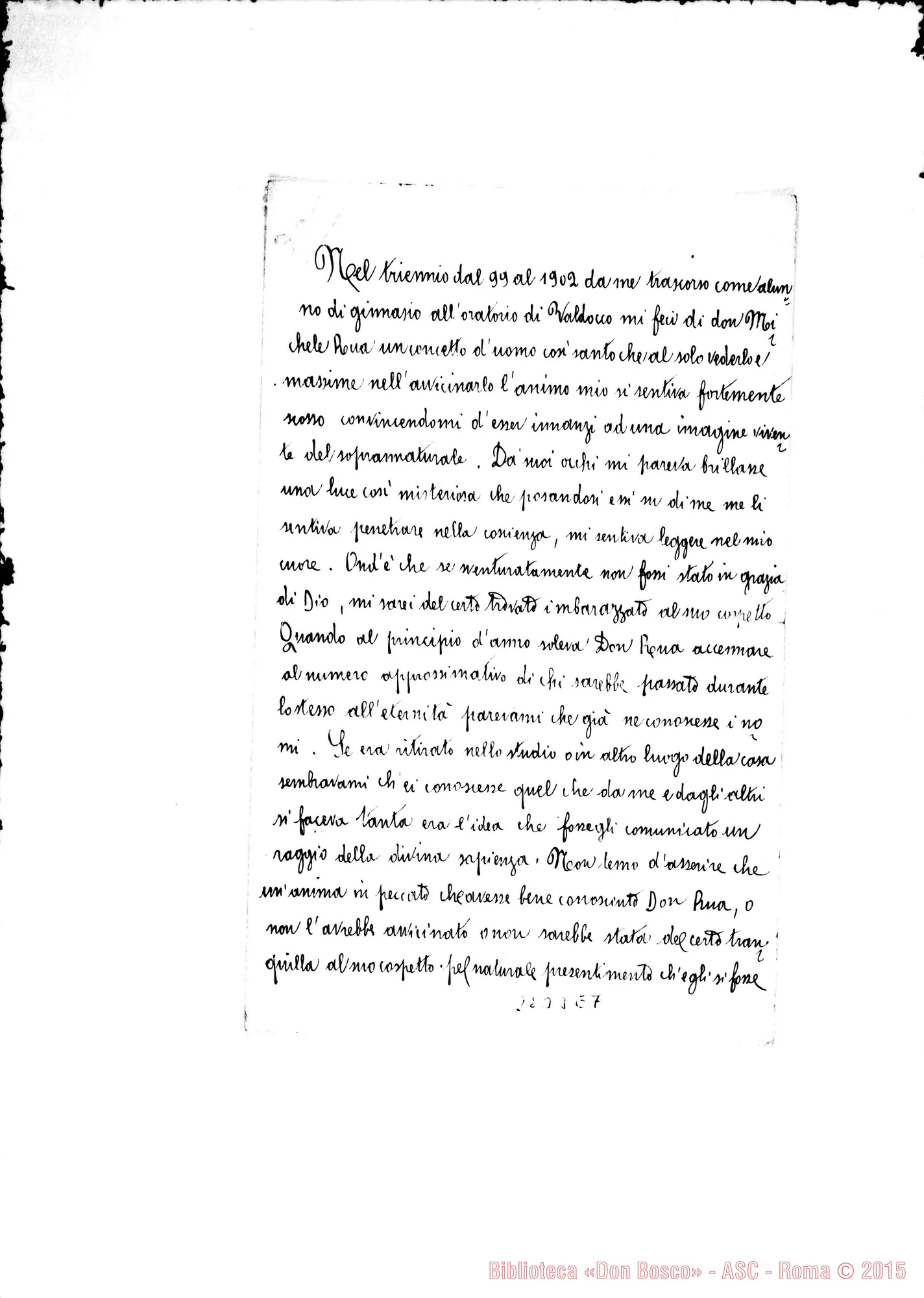 Fotogramma E 7 — Calvi Michele, ch. seminarista, coop. salesiano: Lettera E relazione sulla vita di D. Rua. Albenga, 8-06-1911