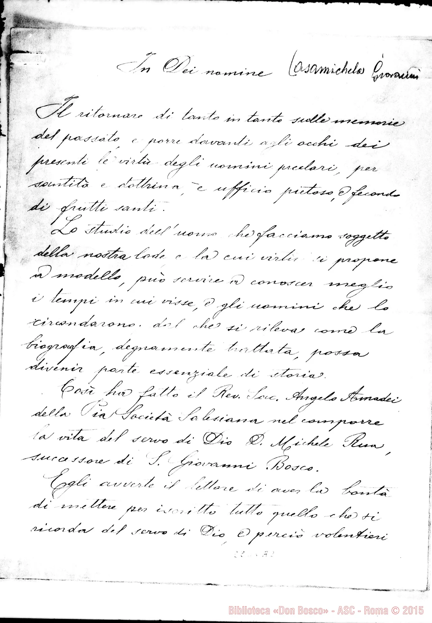Fotogramma A 2 — Casamichela Giovanni, prof.: «In Dei nomine». Testimonianza