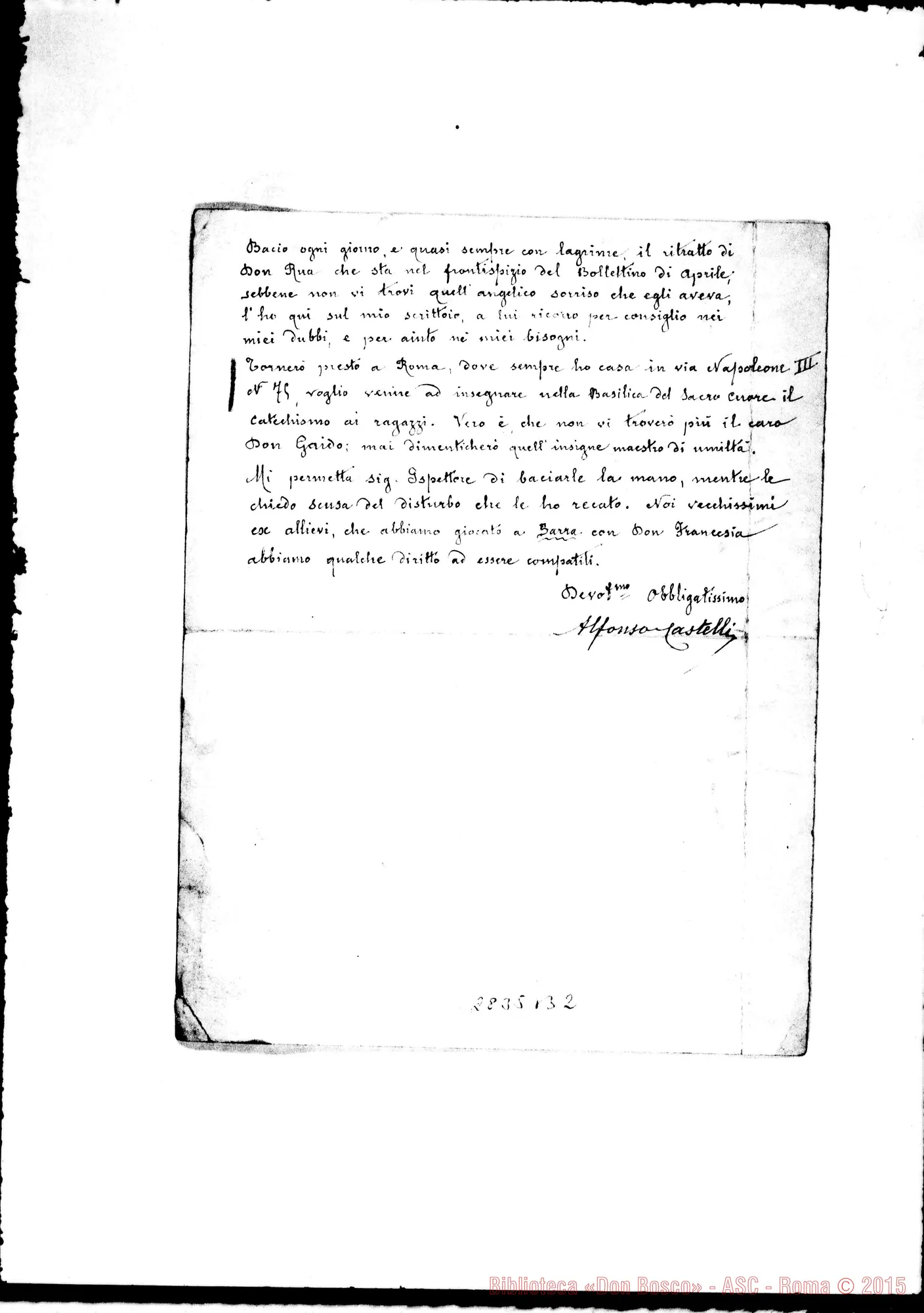 Fotogramma B 2 — Castelli Alfonso, ex-allievo: Lettera all’ispettore. Sorrento, 13-04-1923