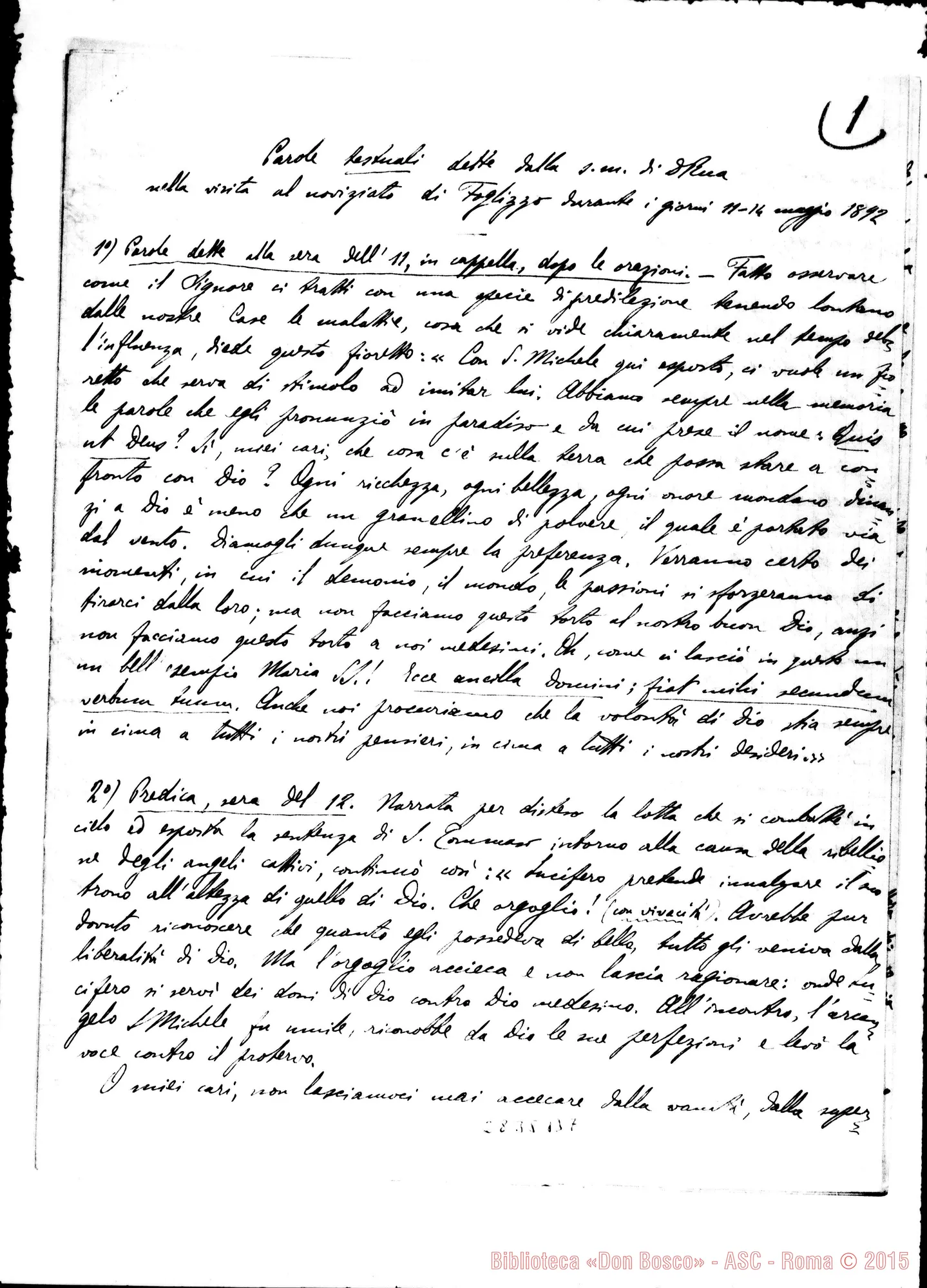 Fotogramma B 7 — Ceria Eugenio, SDB: Parole di D. Rua nella visita al noviziato di Foglizzo (11-14 maggio 1892)